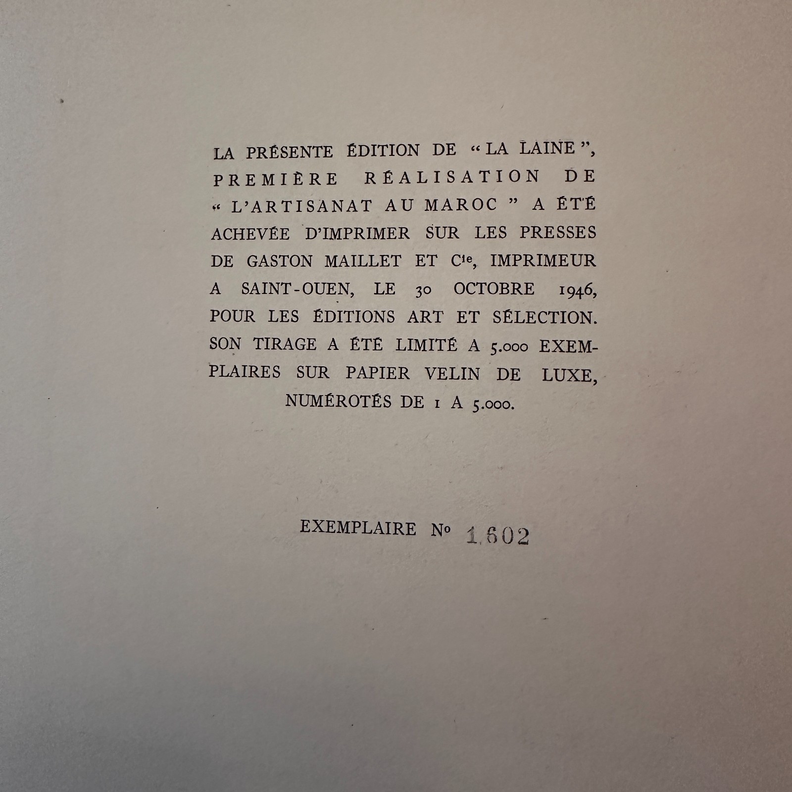 La Laine L’artisanat Au Maroc by Yves Sicot 1946 LTD Moroccan Art Book GOOD