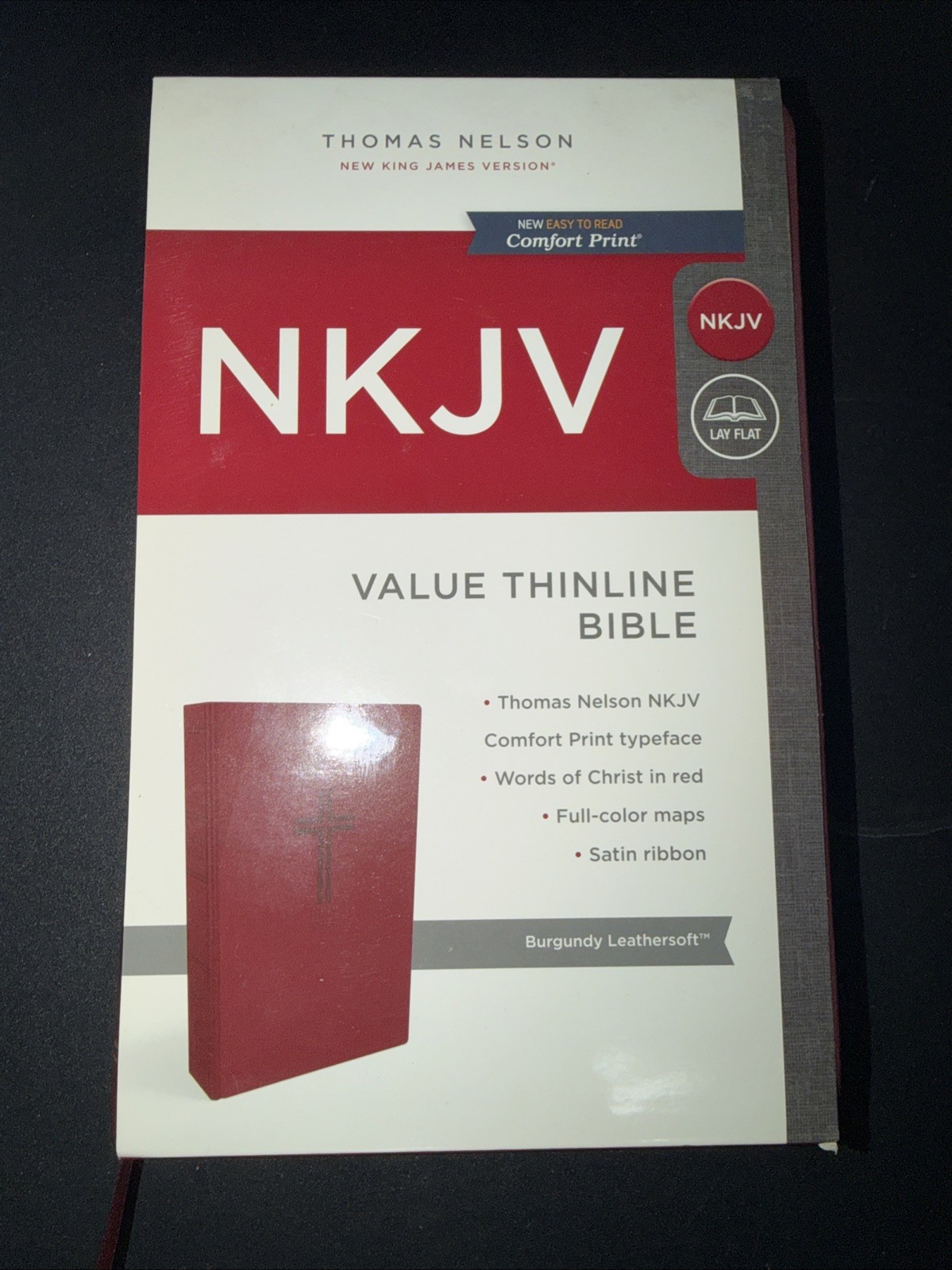 NKJV Value Thinline Bible, Wine Leathersoft, Gray Letter Comfort Print Thinline