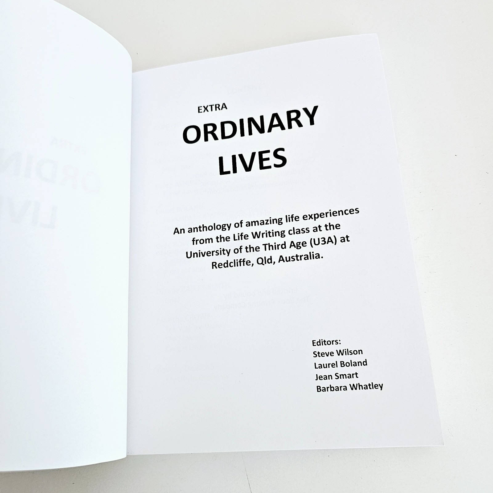 Extra Ordinary Lives Steve Wilson Life Writing Class Redcliffe QLD Book