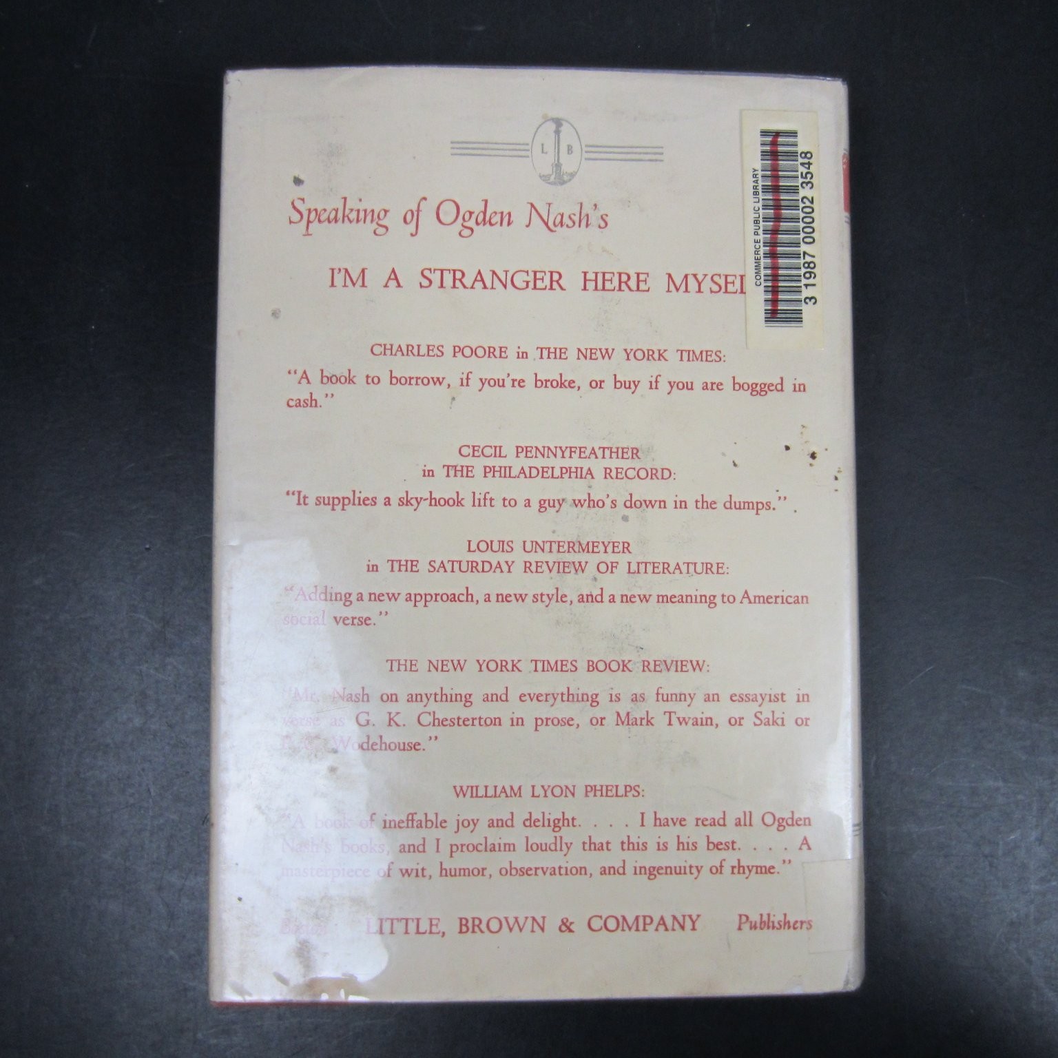 Many Long Years Ago Ogden Nash 1945 Fourth Printing Poetry Humorous Little Brown