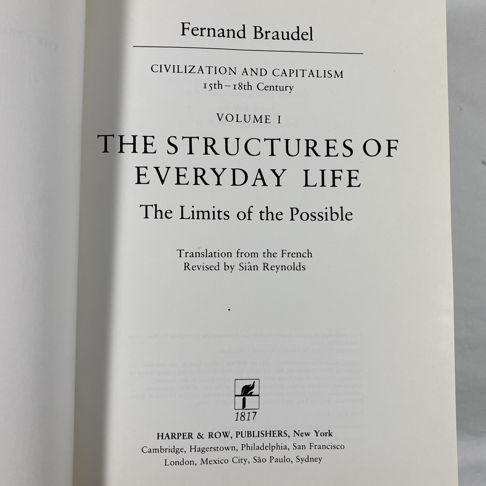 Civilization & Capitalism 15th-18th Century 3 Vol Set Fernand Braudel 1st US Ed