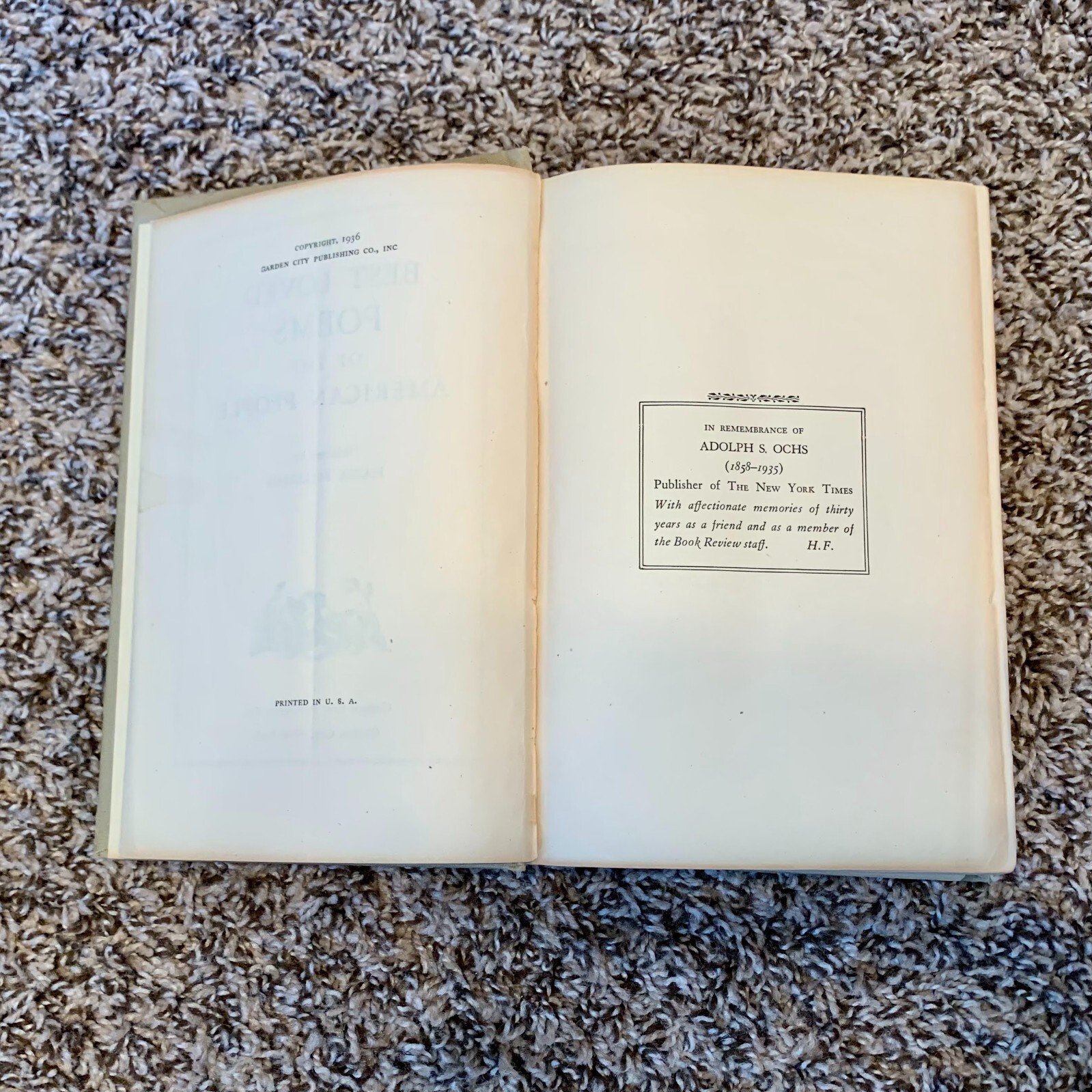 The Best Loved Poems of the American People by Hazel Felleman – Hardcover 1936