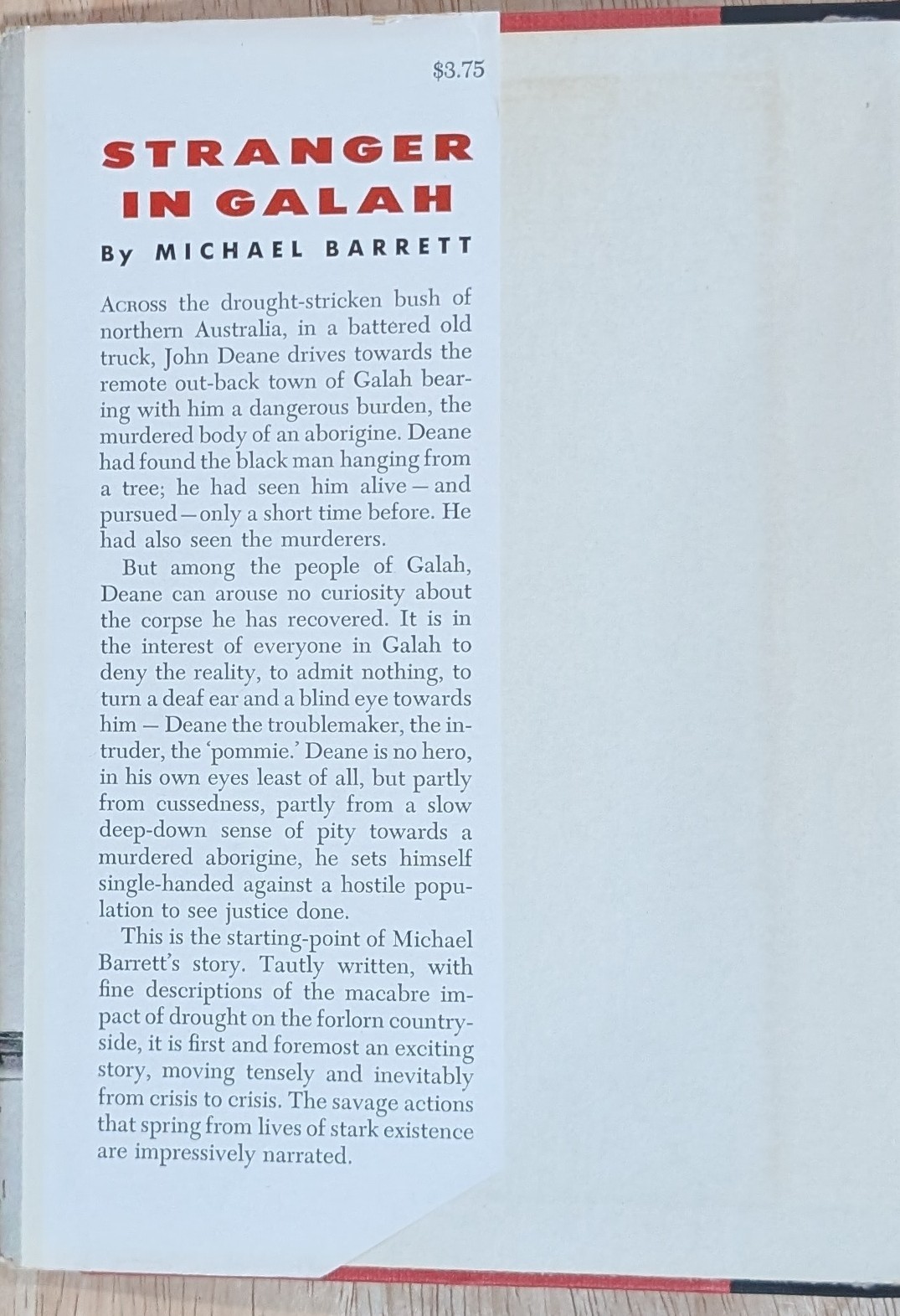STRANGER IN GALAH by MICHAEL BARRETT HC/DJ Australian Crime Novel