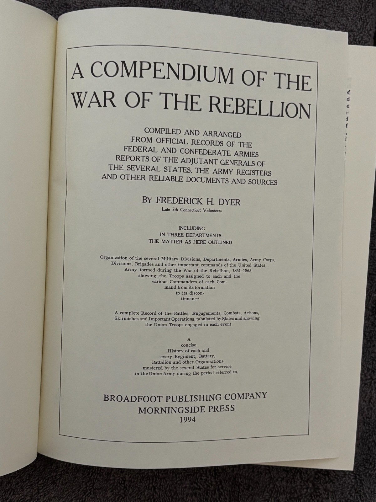 A Compendium of the War of The Rebellion-1994 Broadfoot/Morningside Edition
