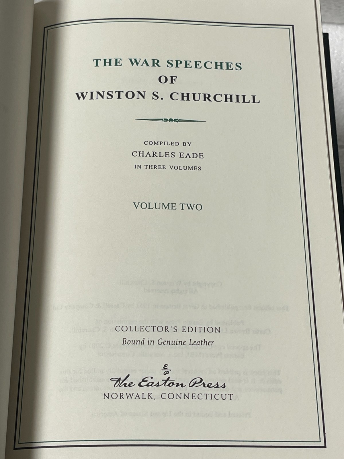 Easton Press Winston Churchill: War Speeches 1931-1945 Full Leather Fine 3 Vols