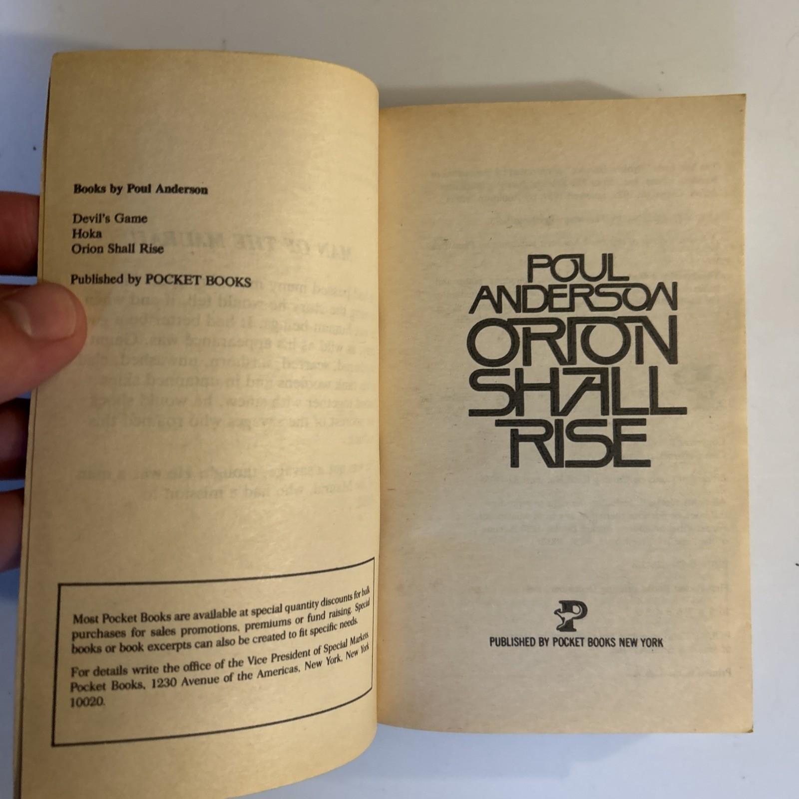 Orion Shall Rise – Paul Anderson – PB 1983 Pocket First Edition First Print VG