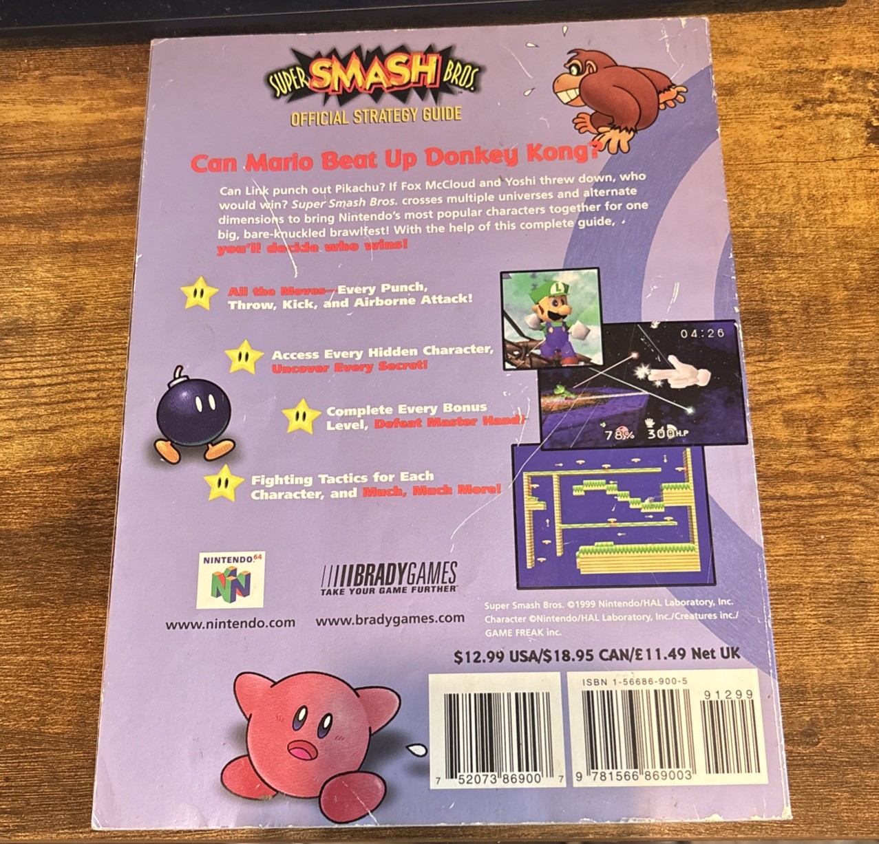 Super Smash Bros Official Strategy Guide Book Brady Games 1999 Nintendo N64