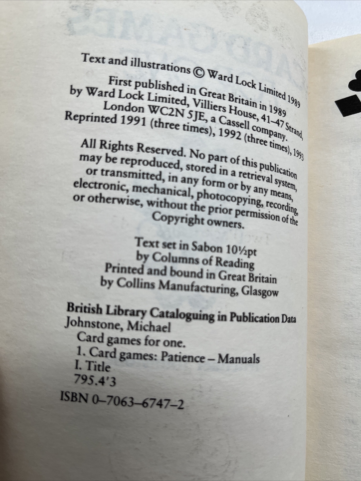 Card Games for One (Family Matters) by Michael Johnstone, Canfield, Klondike….
