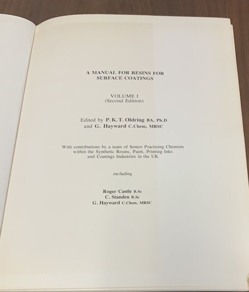 Resins for Surface Coatings Volume 1 2nd Ed PKT Oldring Editor 1987 HC/DJ SITA
