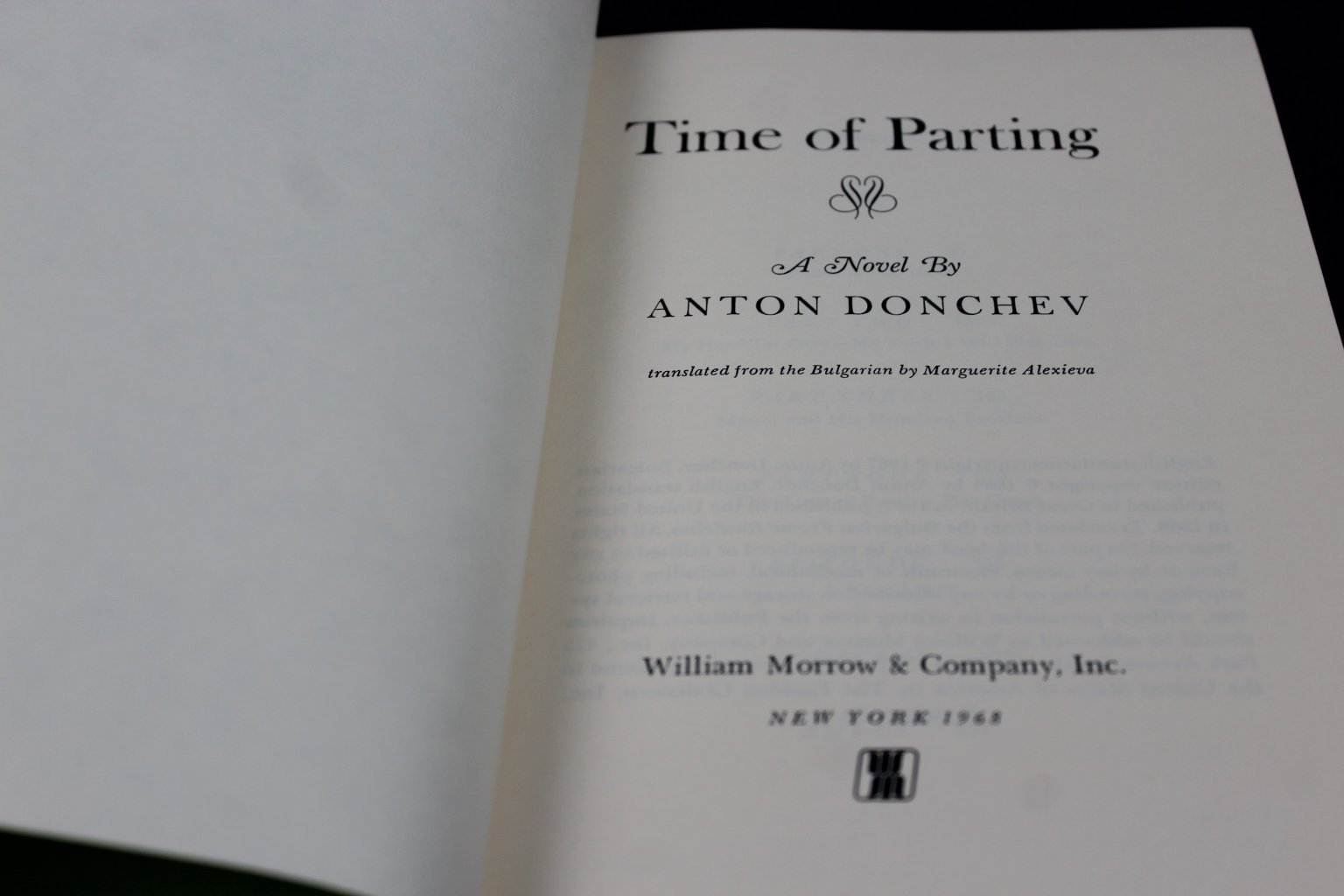 Time of Parting Anton Donchev 1968 First English Translation Morrow Hardcover