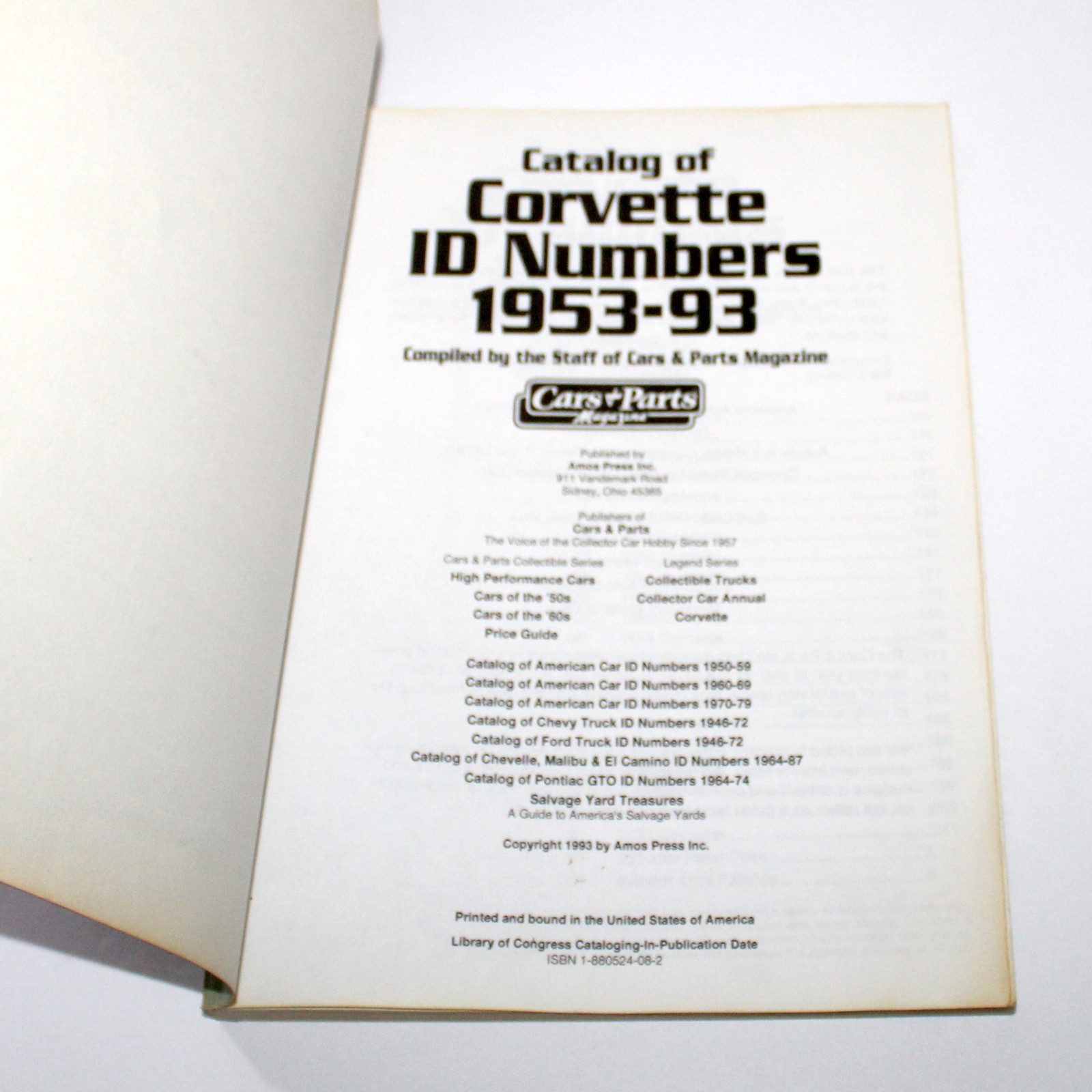 Catalog of Corvette ID Numbers 1953 – 93 Car & Parts magazine 1993 vtg