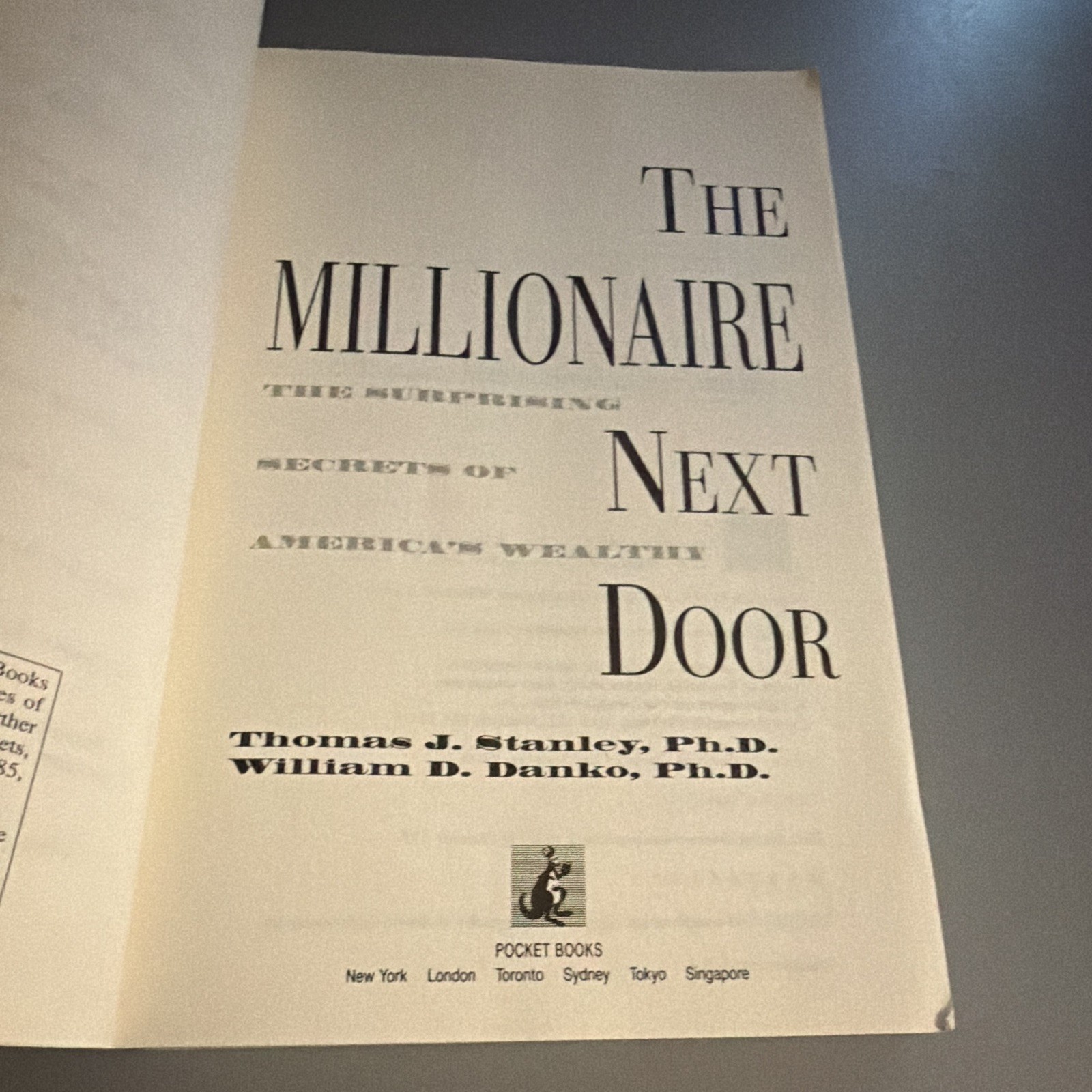 Stanley & Danko The Millionaire Next Door Pocket Books 1998 Trade Paperback