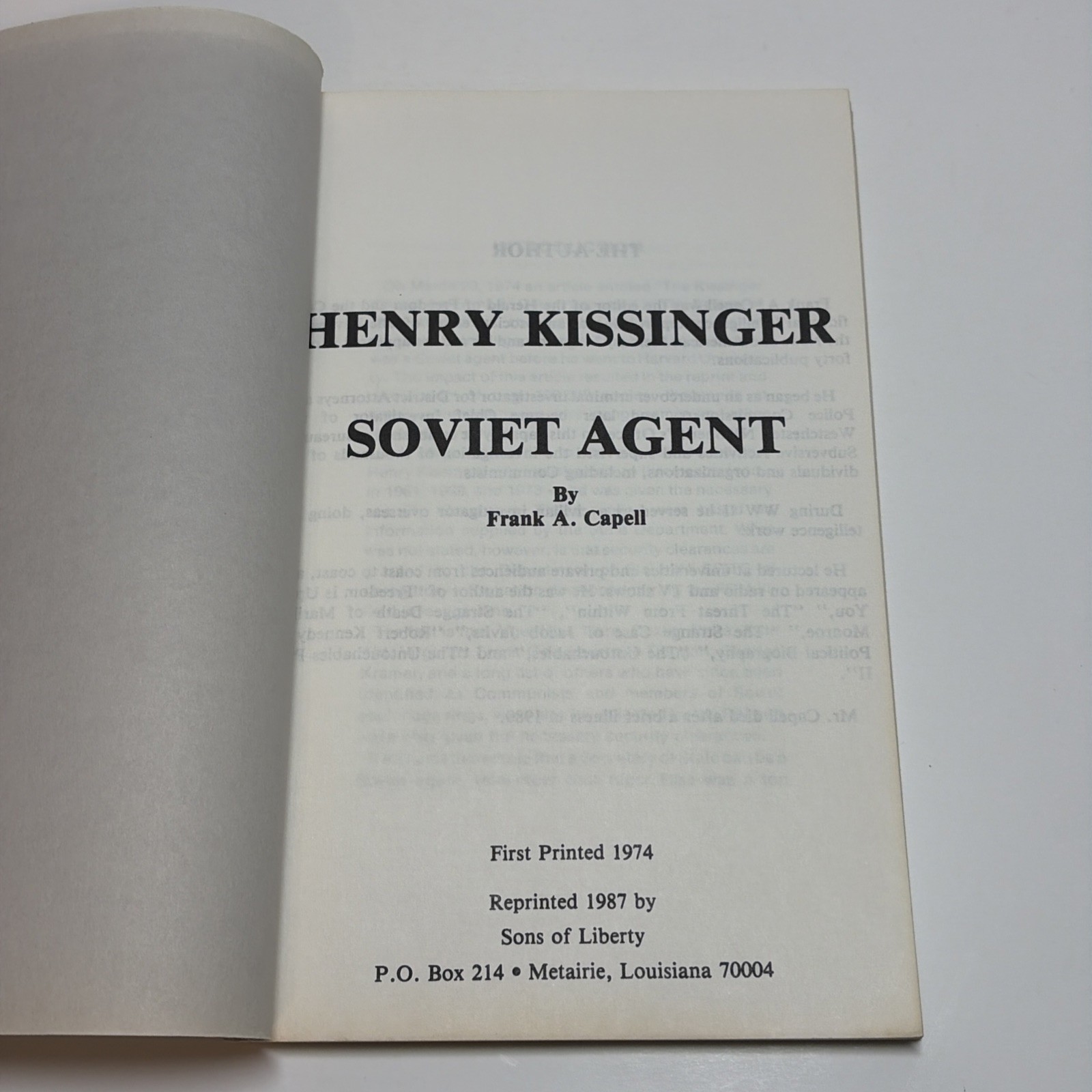 Henry Kissinger – Soviet Agent by Frank A. Capell (Paperback, 1974) US Diplomat