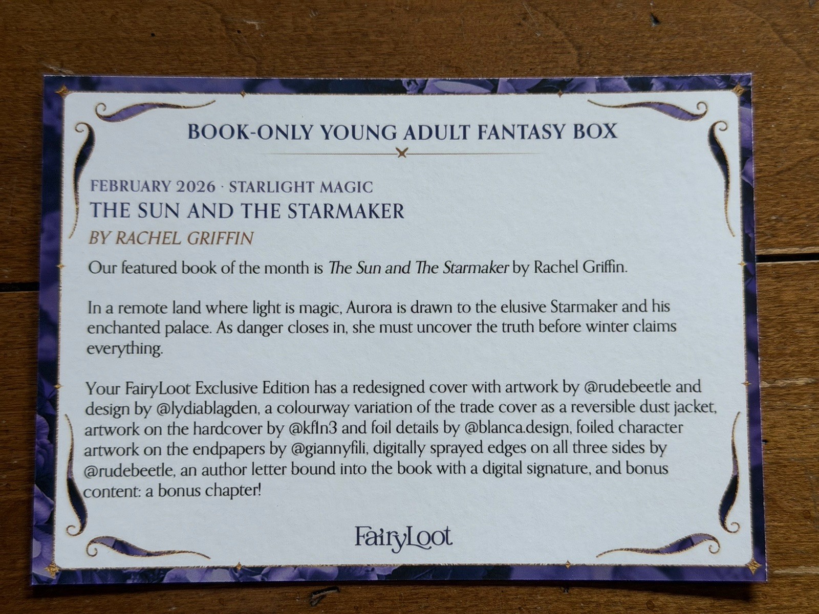 Fairyloot Exclusive Edition of The Sun And The Star maker By Rachel Griffin