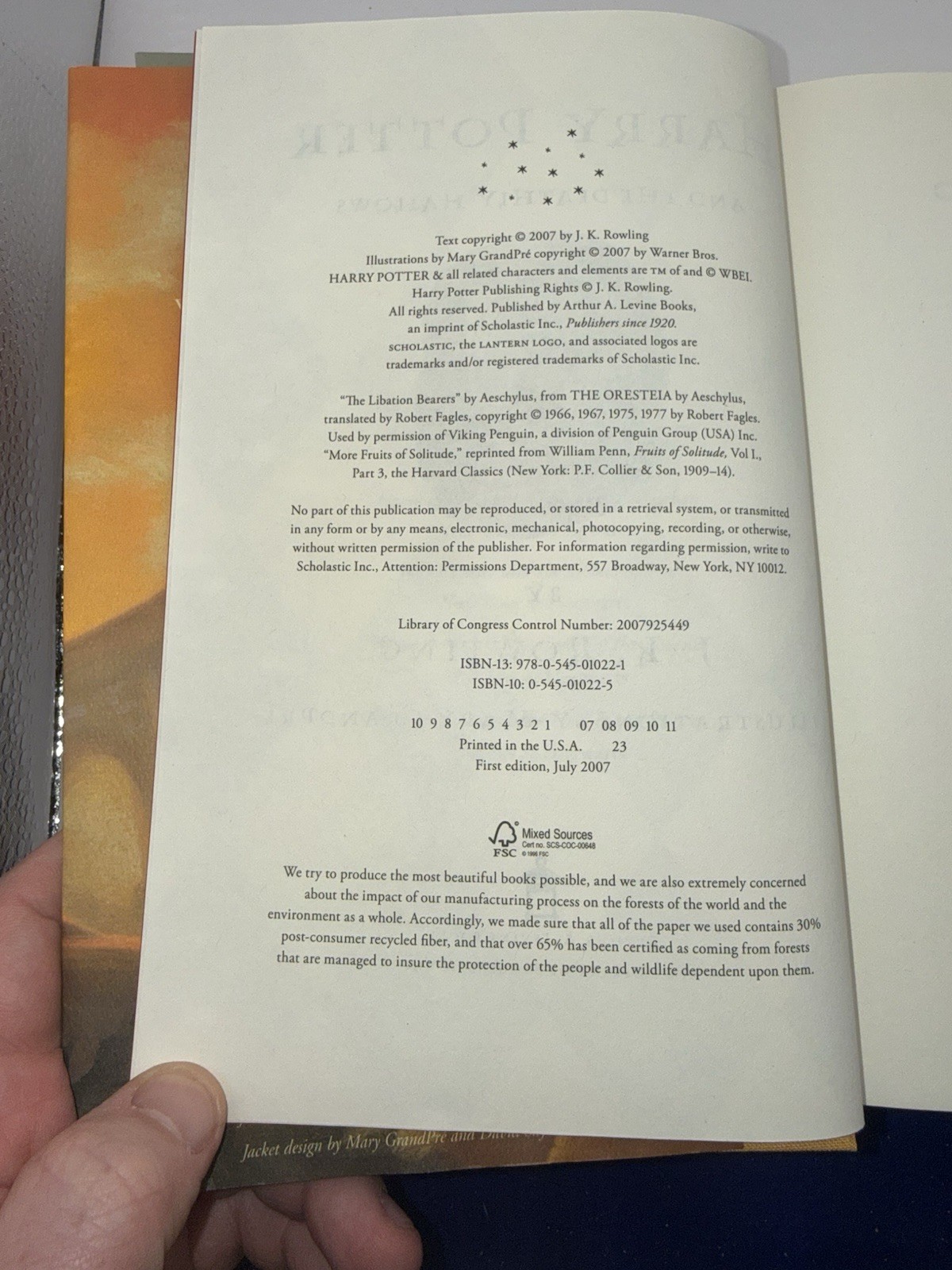 First Edition 1st Print Harry Potter & The Deathly Hallows 759 pages Error Rare