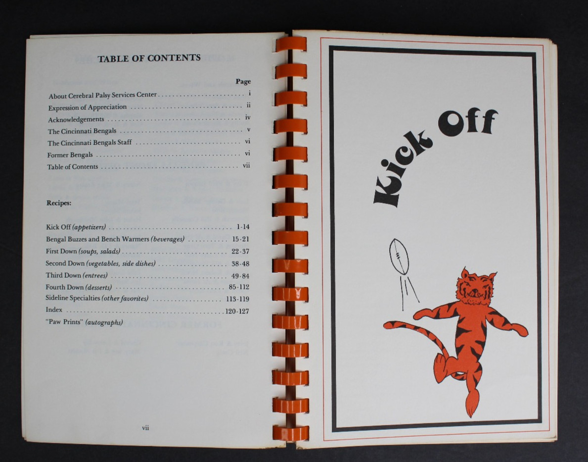 Rare 1984 Bengal Bites Cincinnati Bengals Wives’ Cookbook Spiral Bound 127 Pages