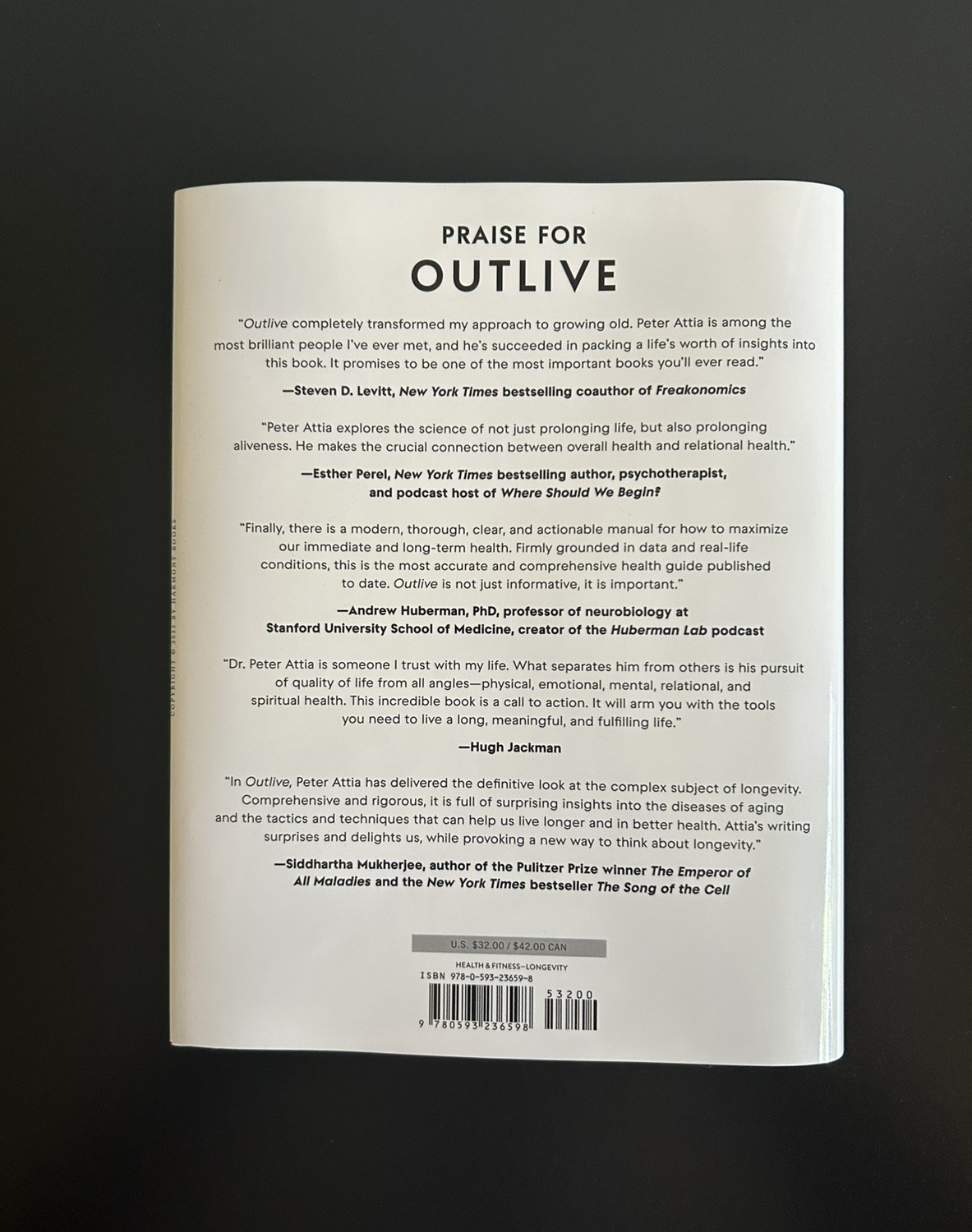 Outlive: The Science & Art of Longevity – Hardcover By Peter Attia MD – Like New