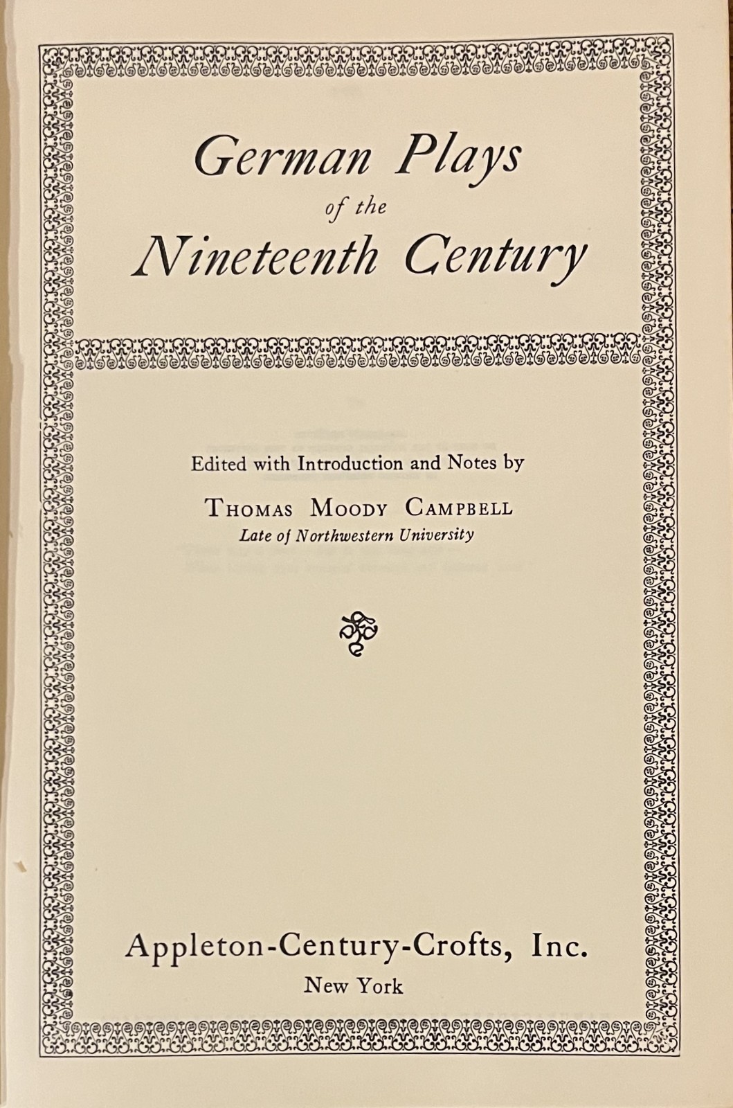 GERMAN PLAYS OF THE NINETEENTH CENTURY-Thomas Moody Campbell-German Language HC!