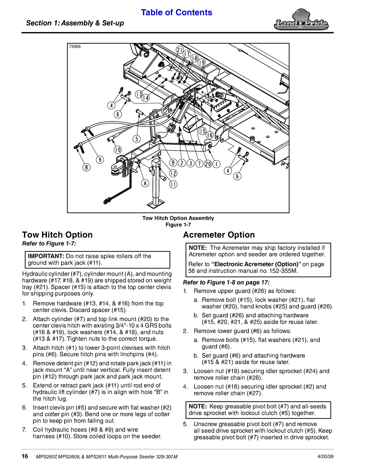 LAND PRIDE MPS26 Series Multi-purpose Seeder Operators Manual – WIRE BOUND