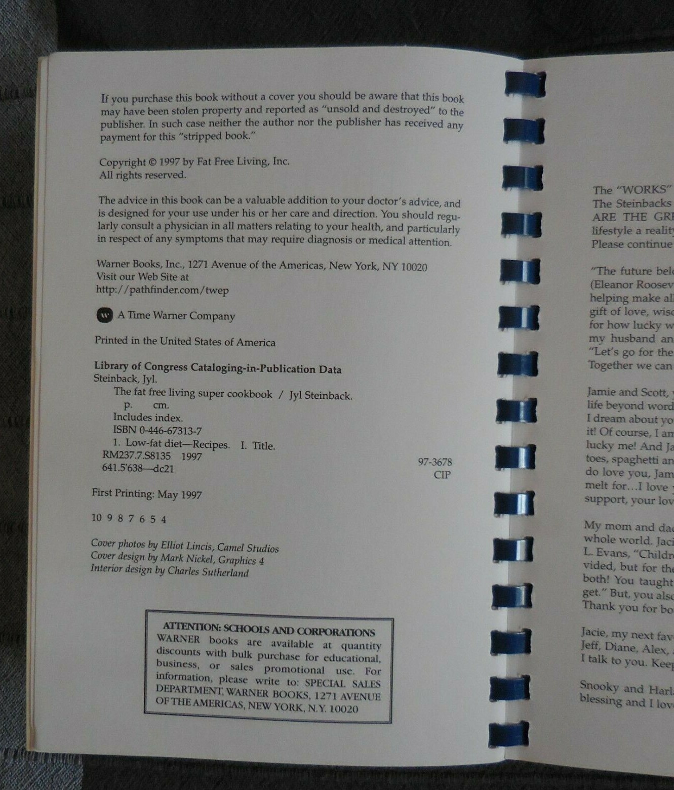The Fat Free Living Super Cookbook, Recipes, Spiral Bound, 444 Pages, like new
