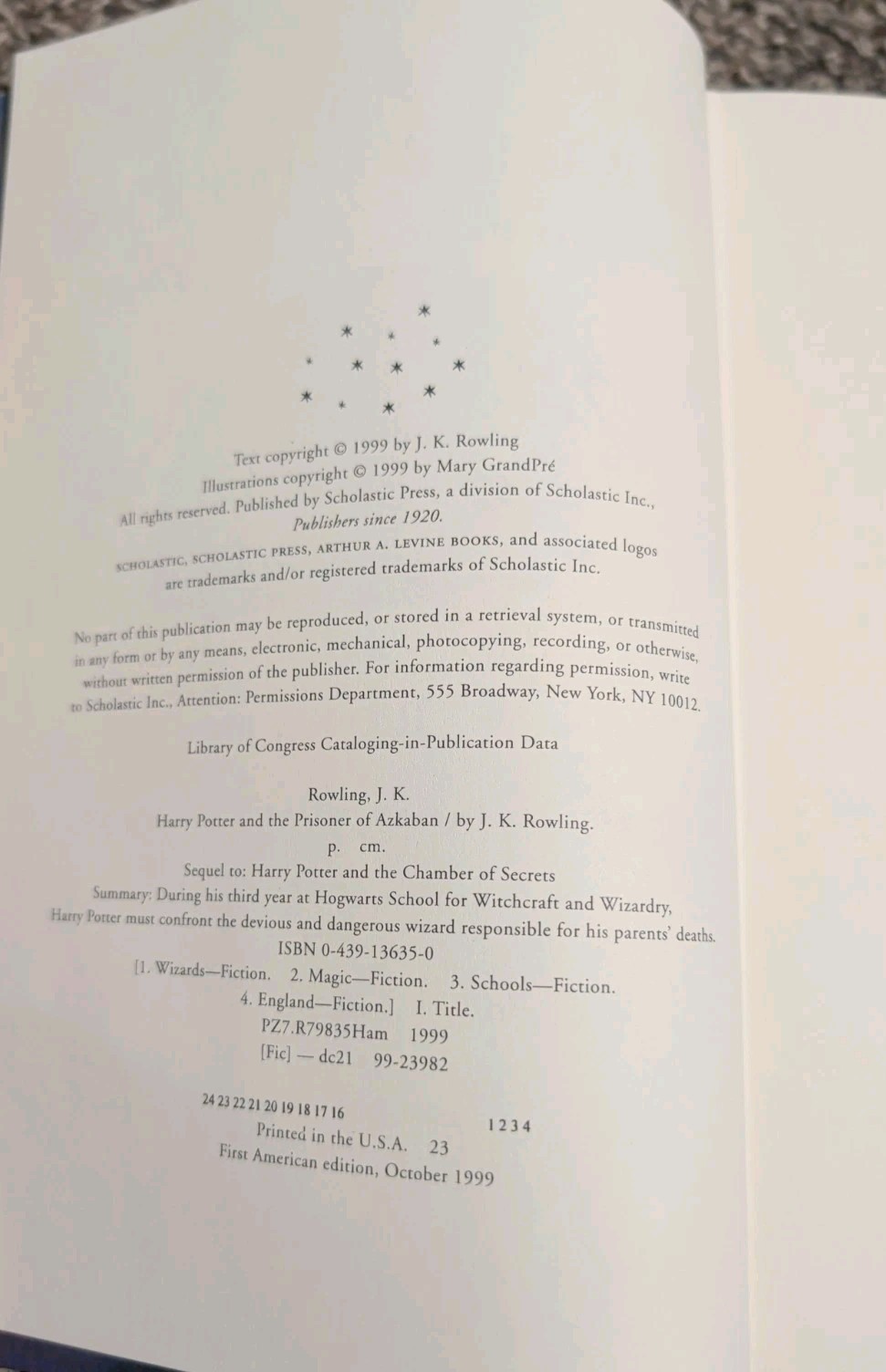 Harry Potter and the Prisoner of Azkaban First Print First Edition HCDJ 1999