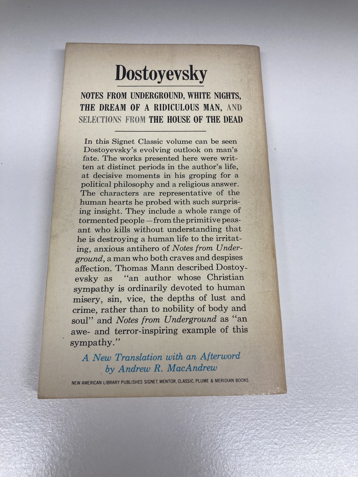 Notes From Underground by Fyodor Dostoyevsky, 1961 Signet Classic Paperback