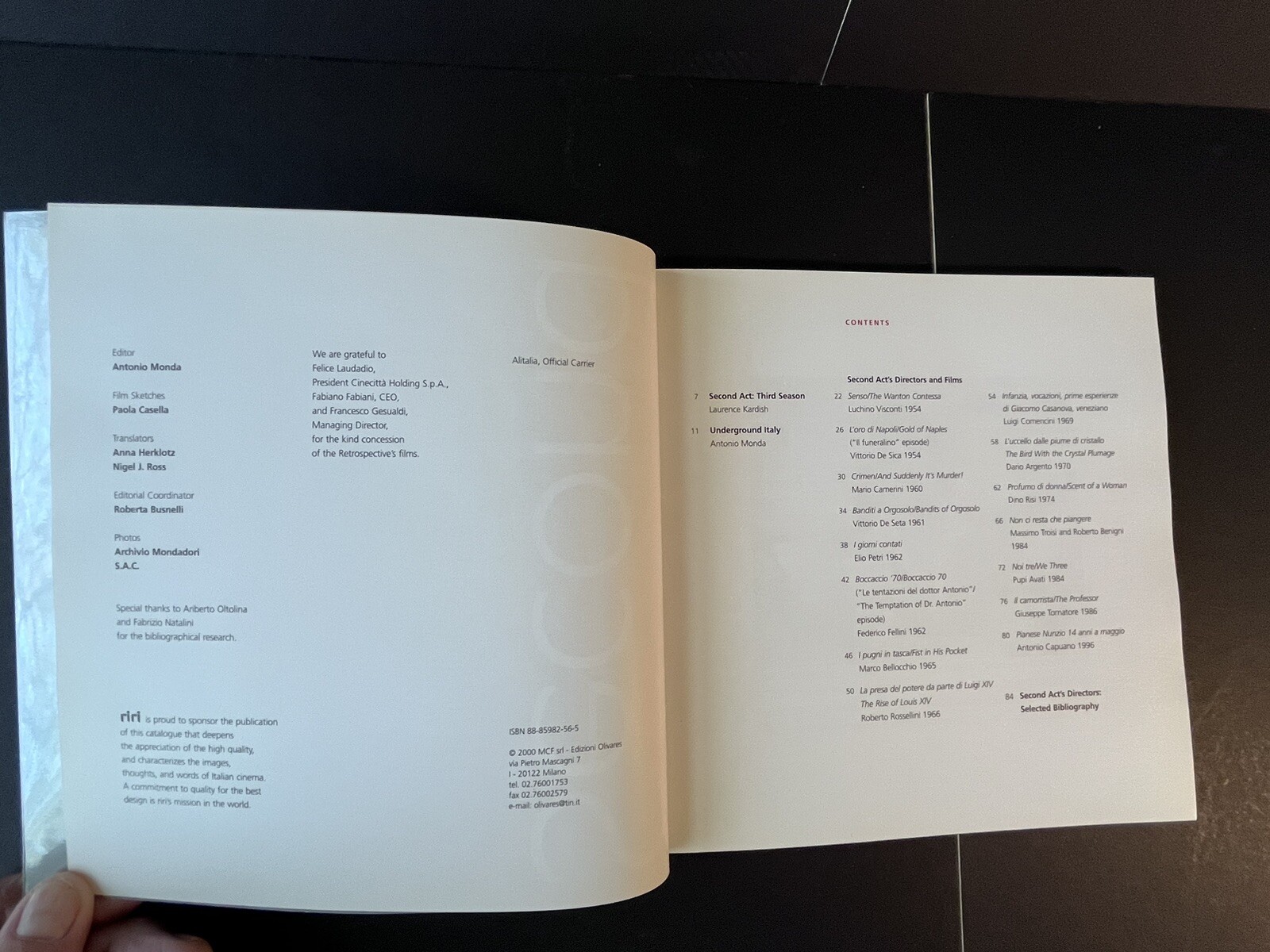 Second Act: A Rediscovery of Italian Cinema 3, by Antonio Monda, 2000, Olivares