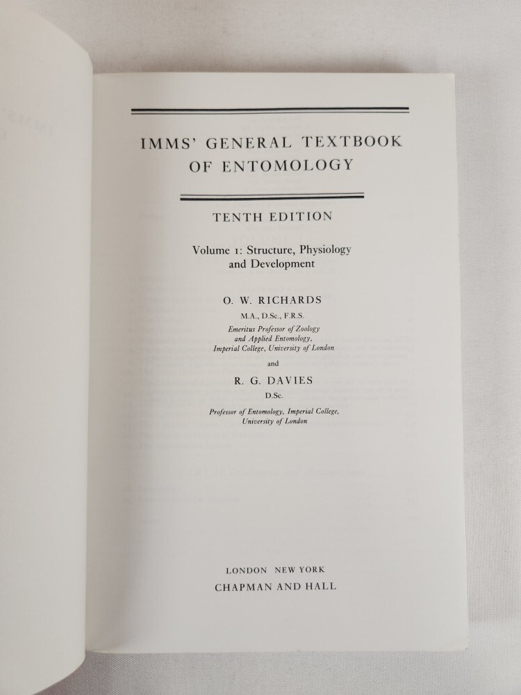 IMMS’ General Textbook Of Entomology 10th Ed: Volume 1 Structure, Physiology and