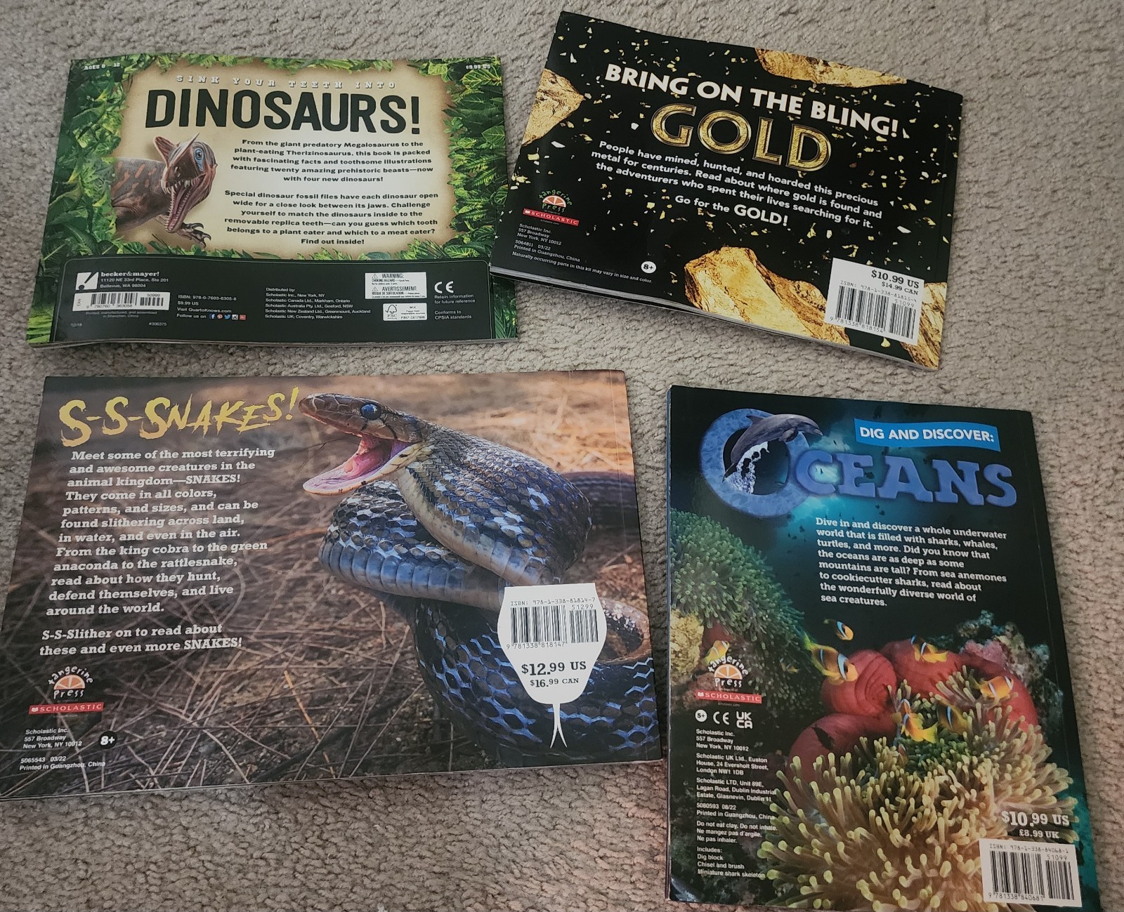 Dinosaur, King Cobra, Ocean And Gold 4 Books With No Toy Explore Educational