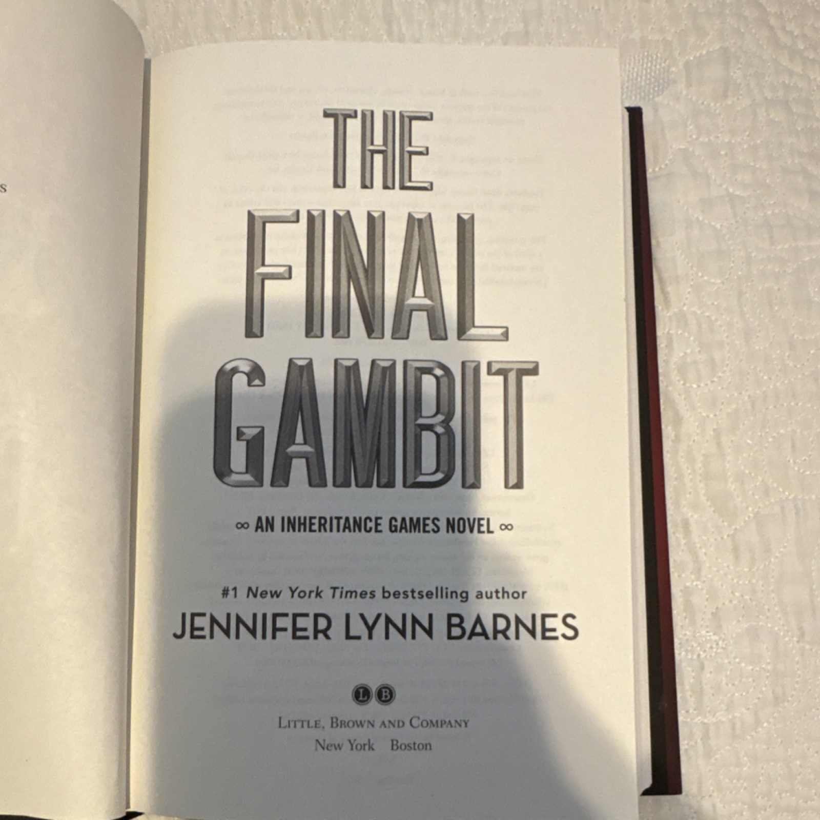Jennifer Lynn Barnes The Final Gambit Inheritance Games Hardcover 2022 B&N Excl
