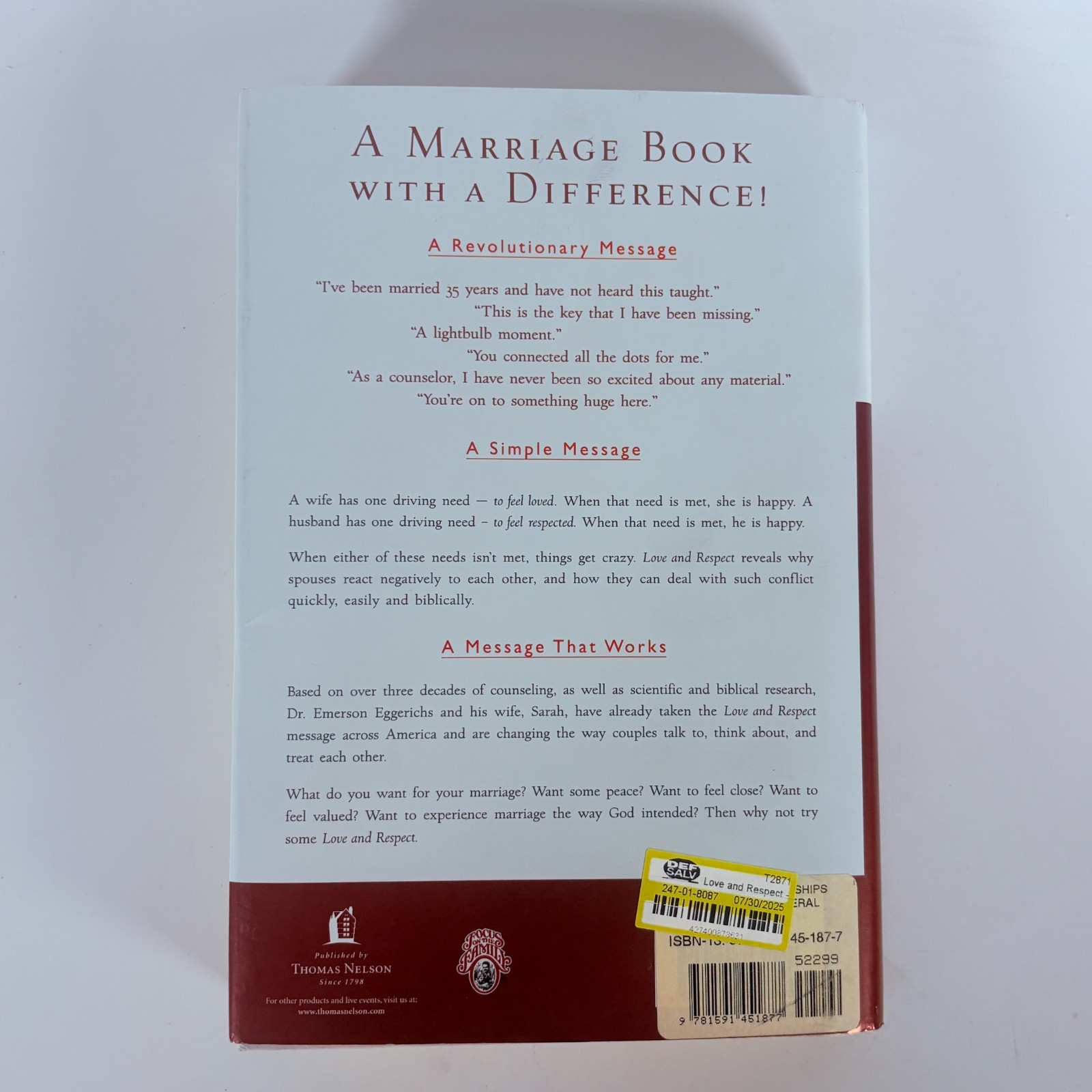 Love & Respect: by Emerson Eggerichs Hardcover