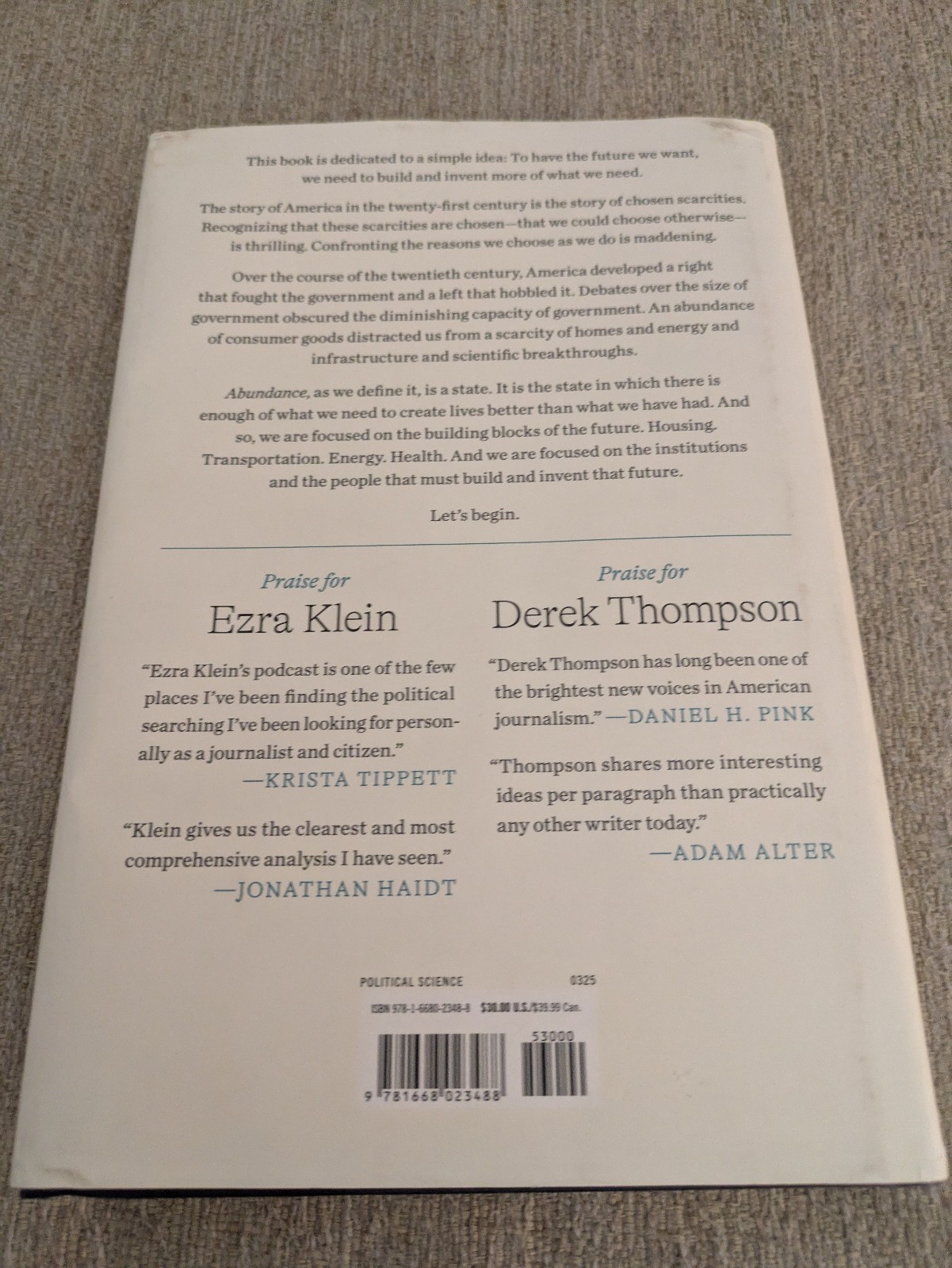 Abundance | Ezra Klein & Derek Thompson | 2025 Hardcover | LIBERALISM!