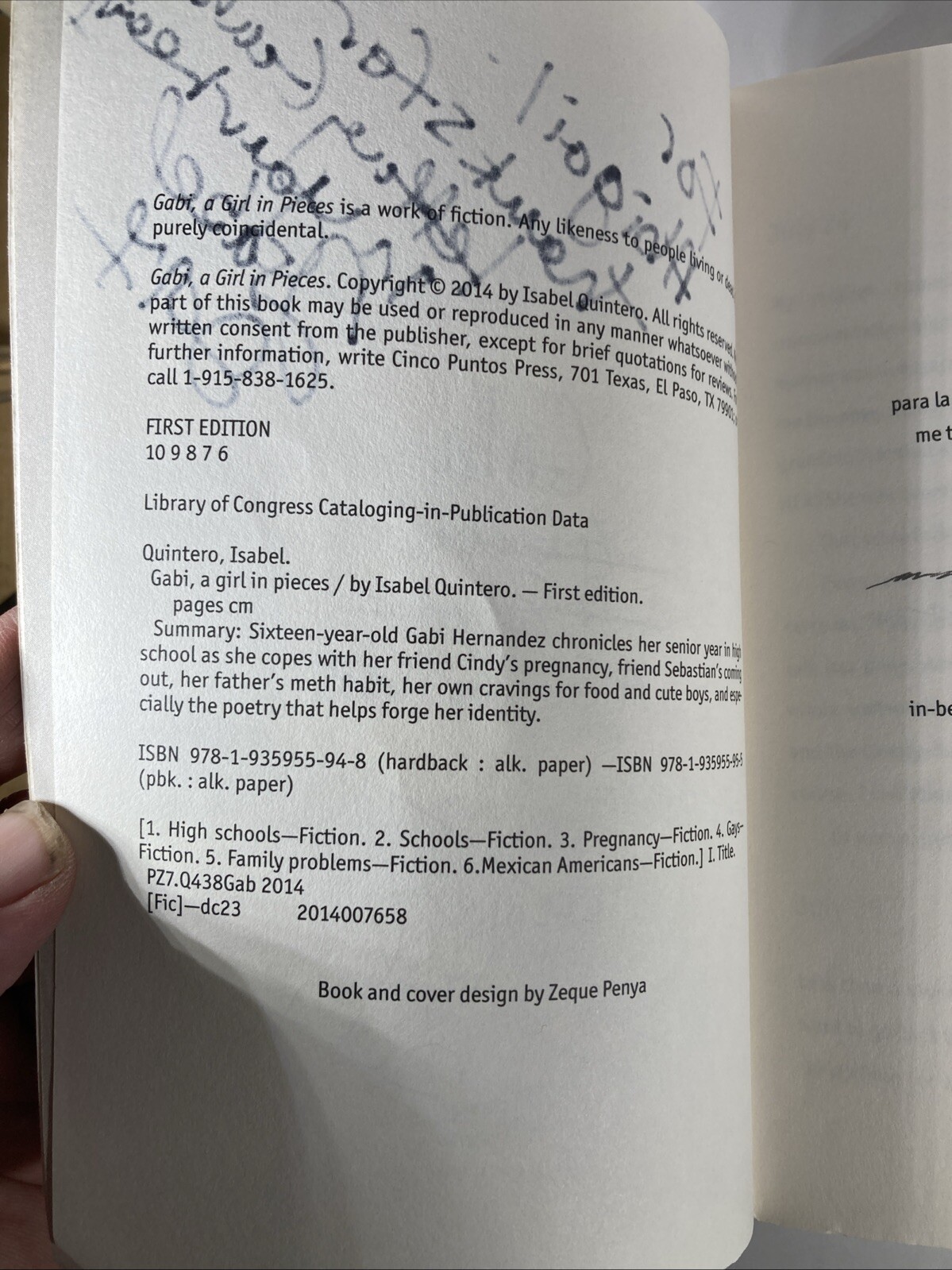 Gabi , A Girl In Pieces, First Edition, Signed By Author Isabel Quintero 2014