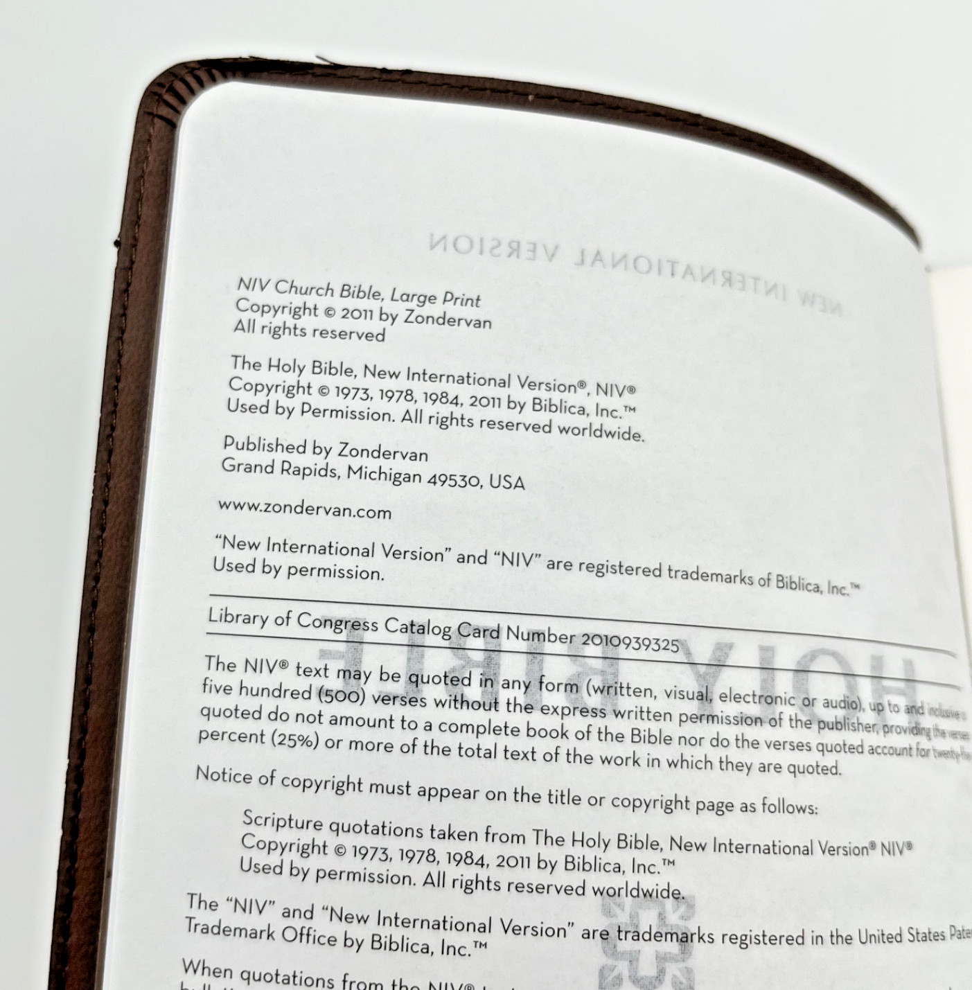 NIV Church Holy Bible Large Print By Zondervan 2011 Leather Soft Cover