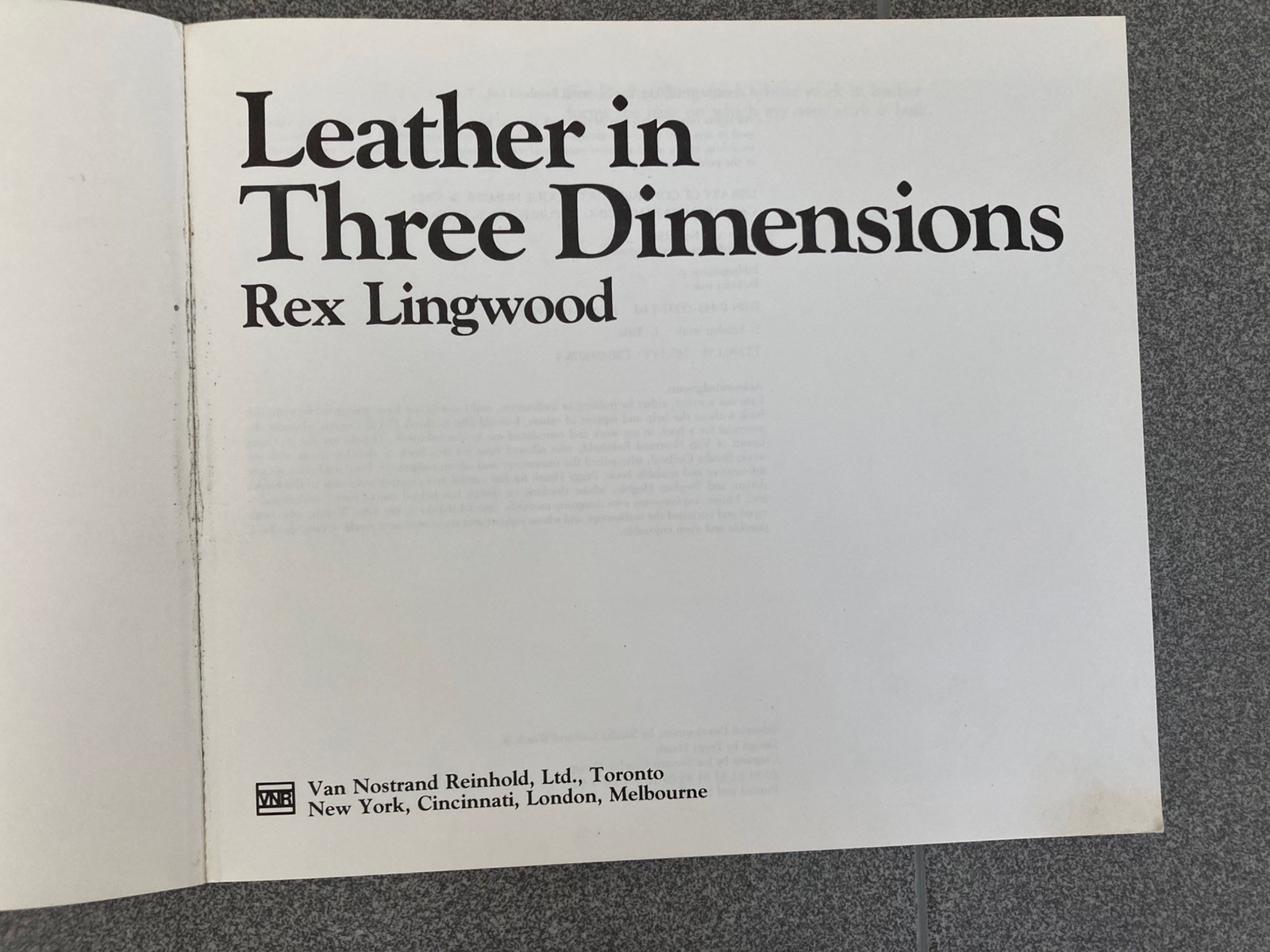 LEATHER IN THREE DIMENSIONS BOOK By Rex Lingwood 1980 Instructions Art Design