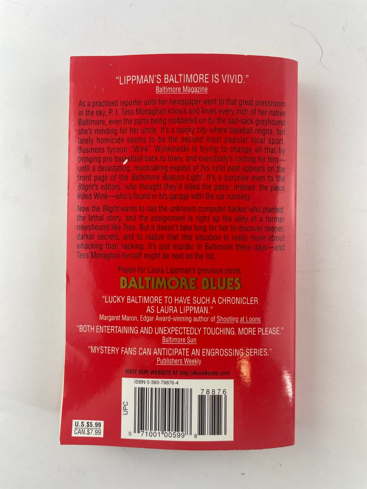 Charm city – Larua Lippman – Paperback – 1998 First Avon Printing -291 Pages
