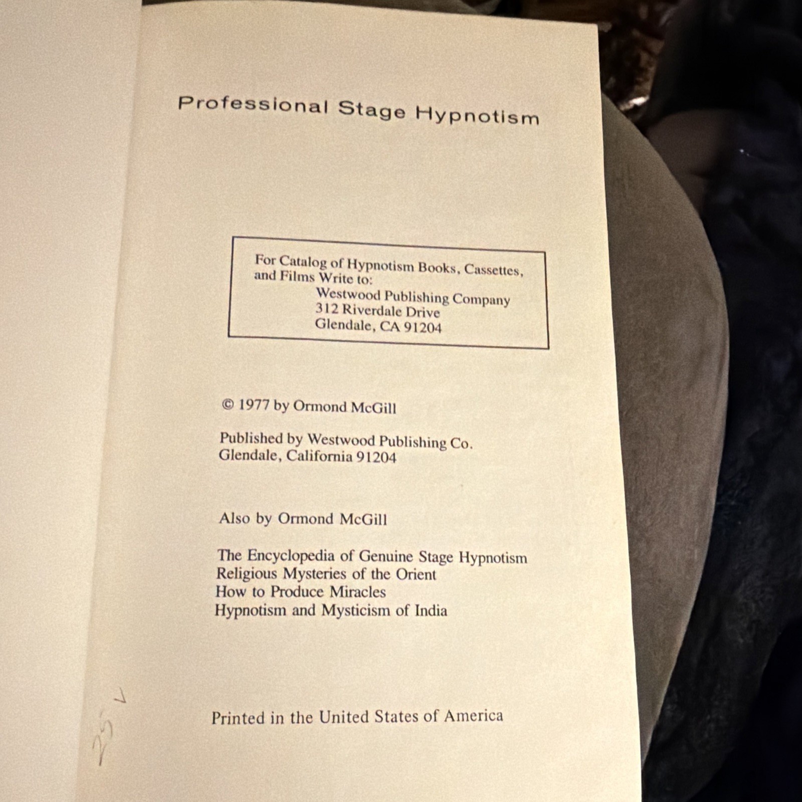 Professional Stage Hypnotism Ormond McGill HC 1977 Westwood Illustrated
