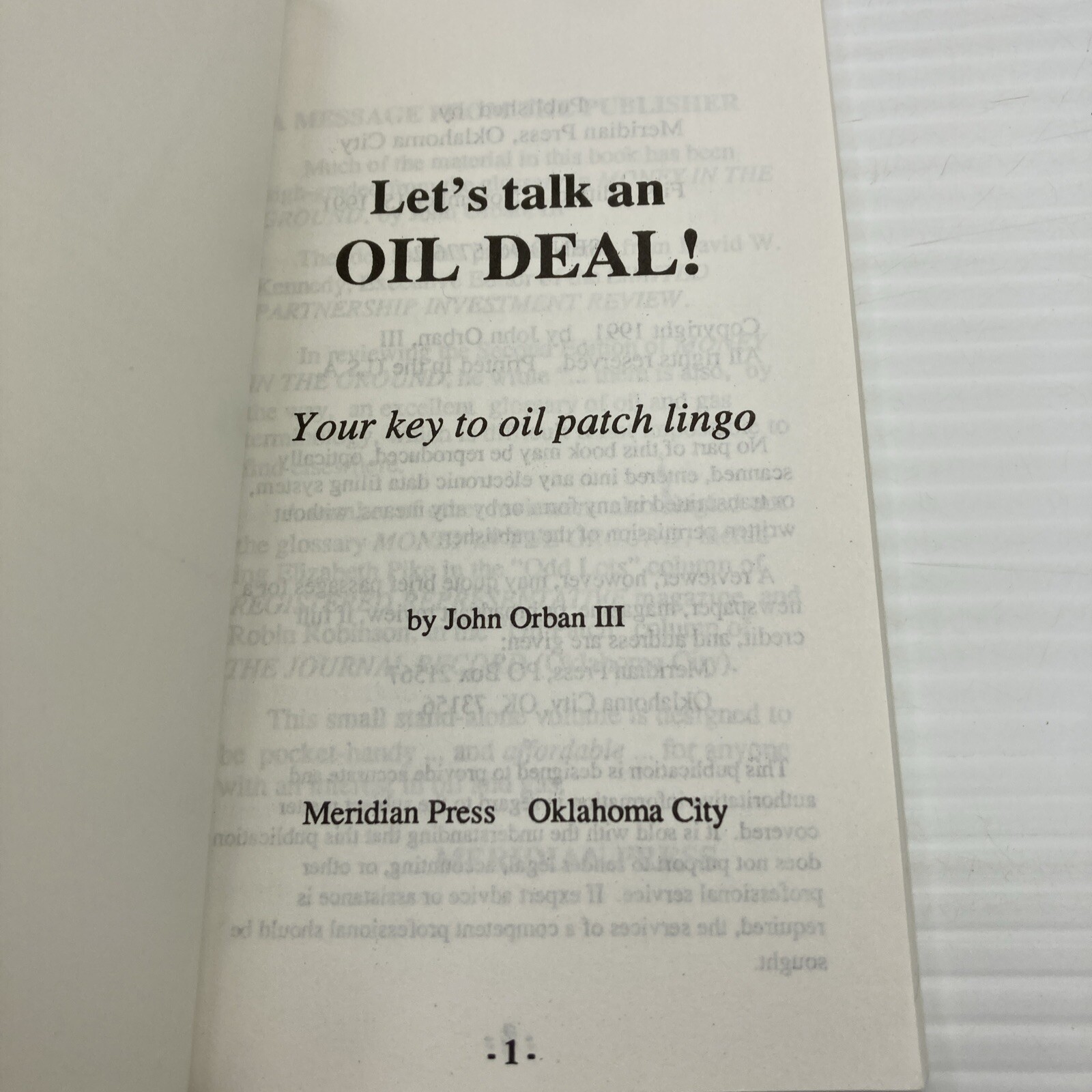 Let’s Talk an Oil Deal Your Key to Oil Patch Lingo John Orban III 1991 PB