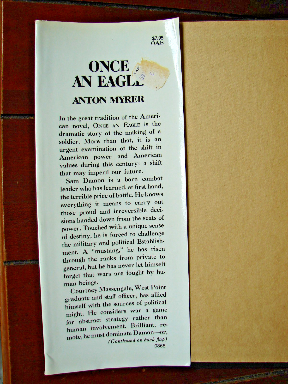 Once an Eagle By Anton Myrer (Hardcover – 1968) 1st Edition First Print