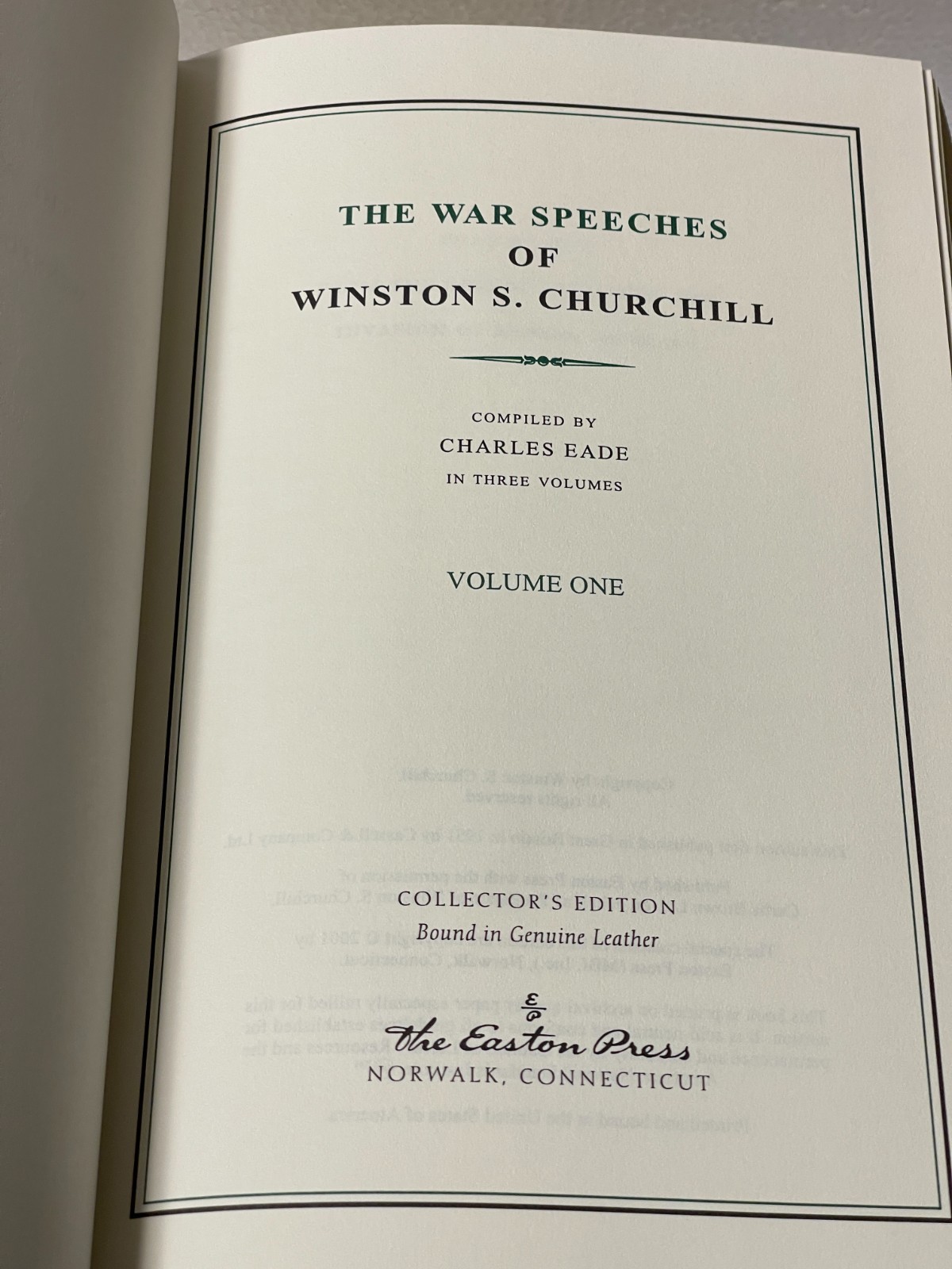 Easton Press Winston Churchill: War Speeches 1931-1945 Full Leather Fine 3 Vols