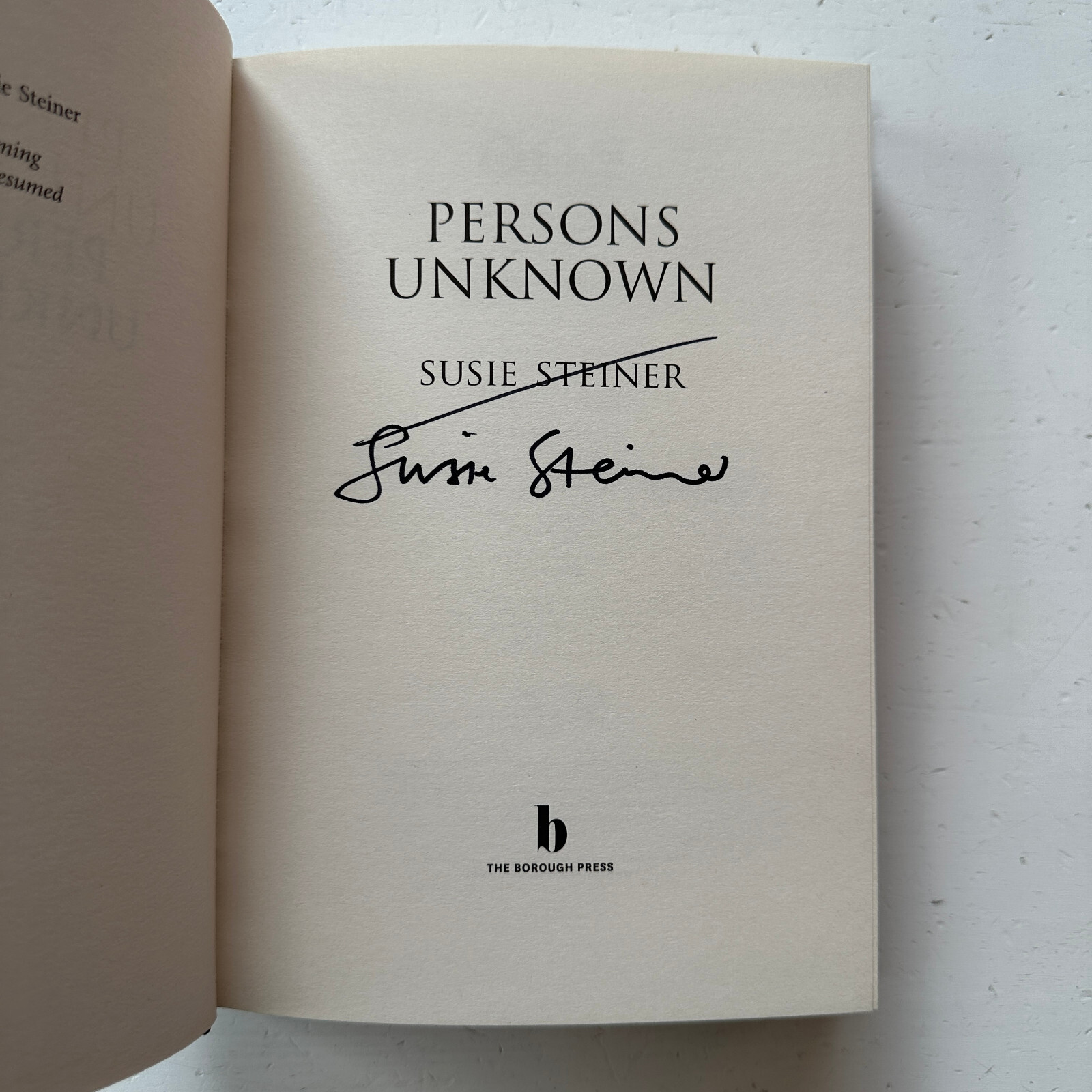Persons Unknown Susie Steiner Hardcover First Edition First Impression Signed