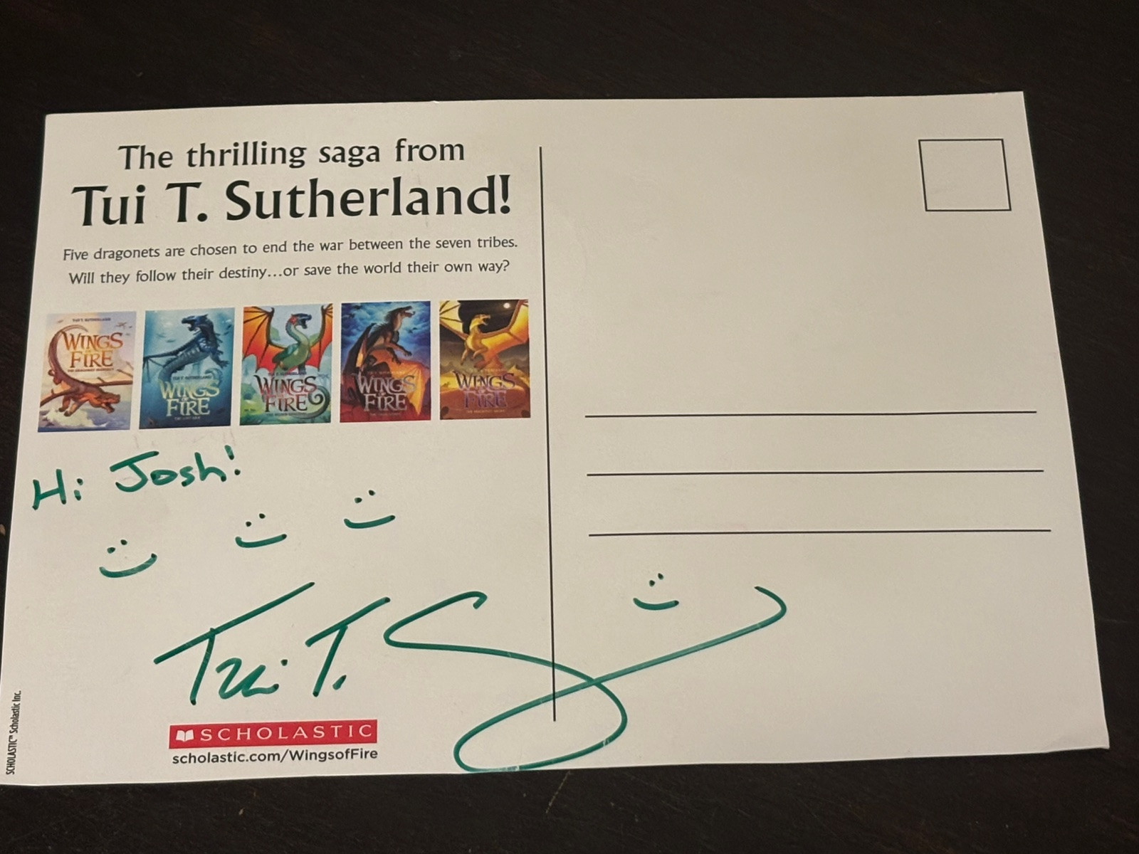 Wings Of Fire Not Every Dragon Wants A Destiny SIGNED Tui T Sutherland Post Card