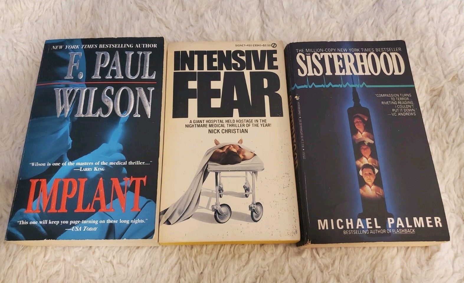 MEDICAL THRILLER 3 Paperback Book Lot INTENSIVE FEAR Implant SISTERHOOD