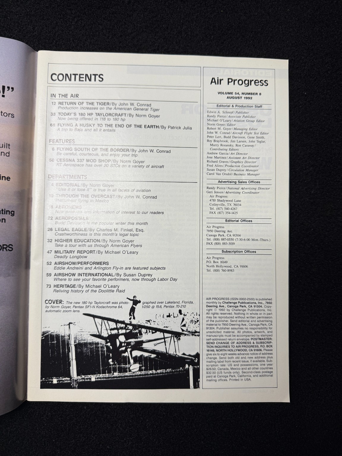 Air Progress Magazine August 1992 Vol 54 #8 Flight Tests Aerobatic Section