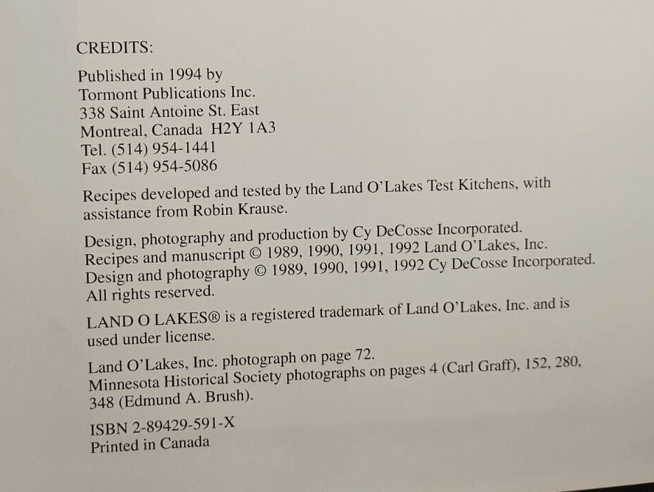 Land O’Lakes: Treasury of Country Heritage Meals & Menus (1995, HC with DJ)