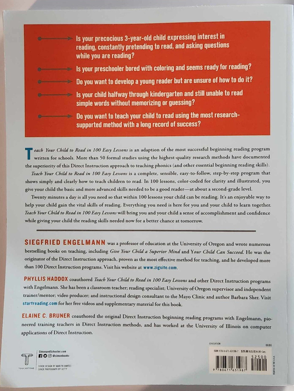 Teach Your Child To Read in 100 Easy Lessons By Siegfried Engelmann Book