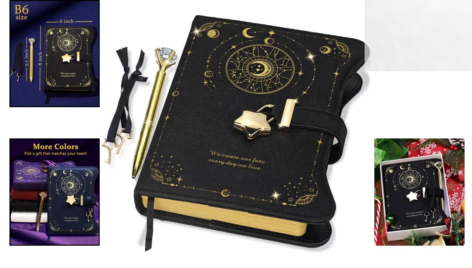 Faux Leather Diary with Star Lock – 360 Kraft Pages & Keepsake Pockets