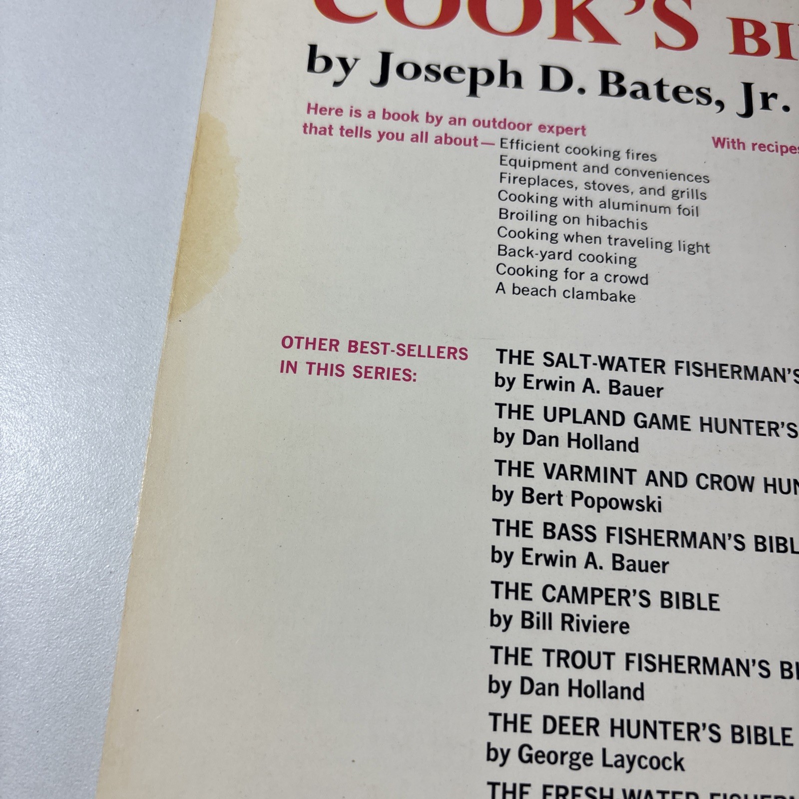 Vintage 1963 The Outdoor Cook’s Bible – Cook Book, Joseph D. Bates, Jr
