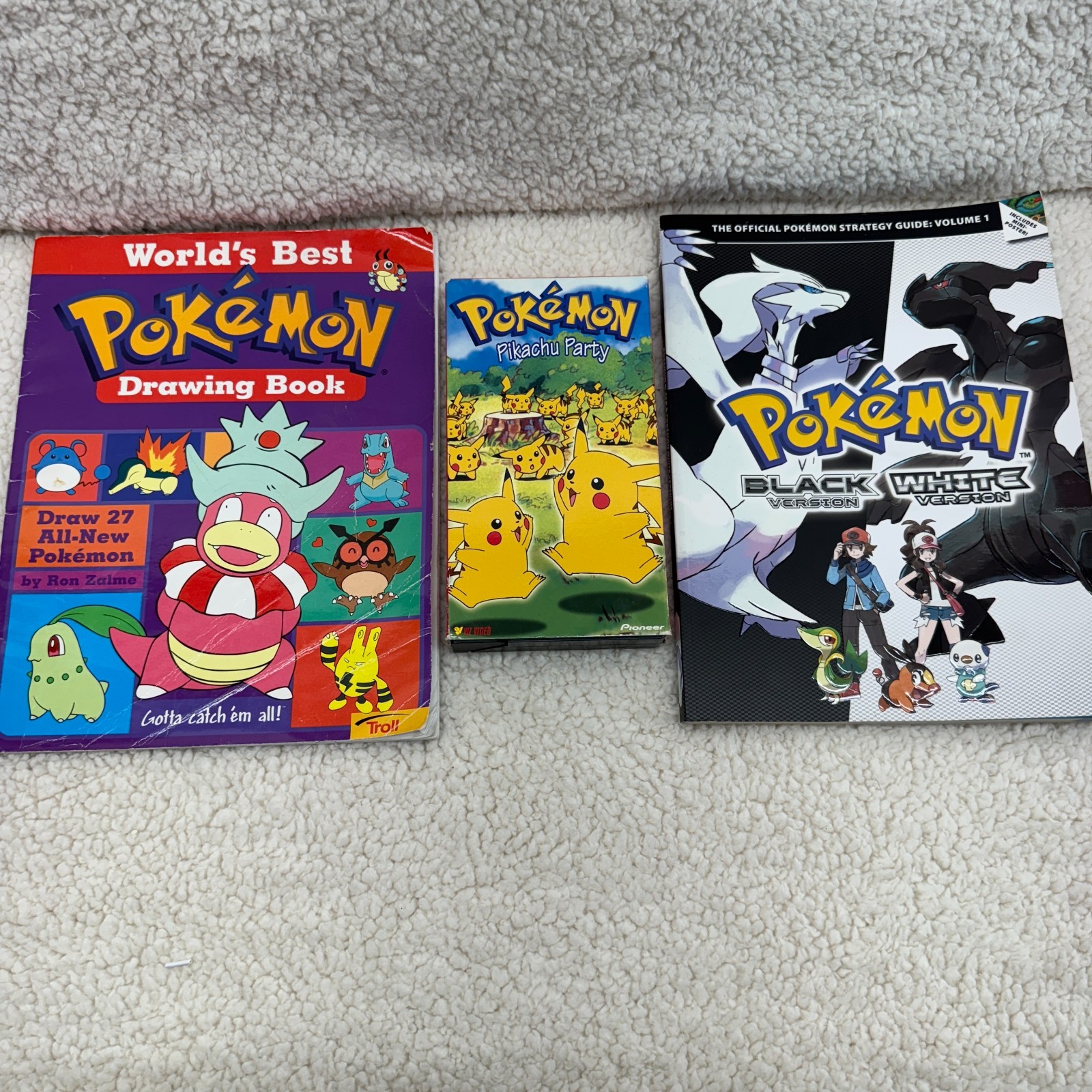 Lot of 8 Pokémon Books + VHS – Drawing, Sinnoh, Black & White Strategy Guide