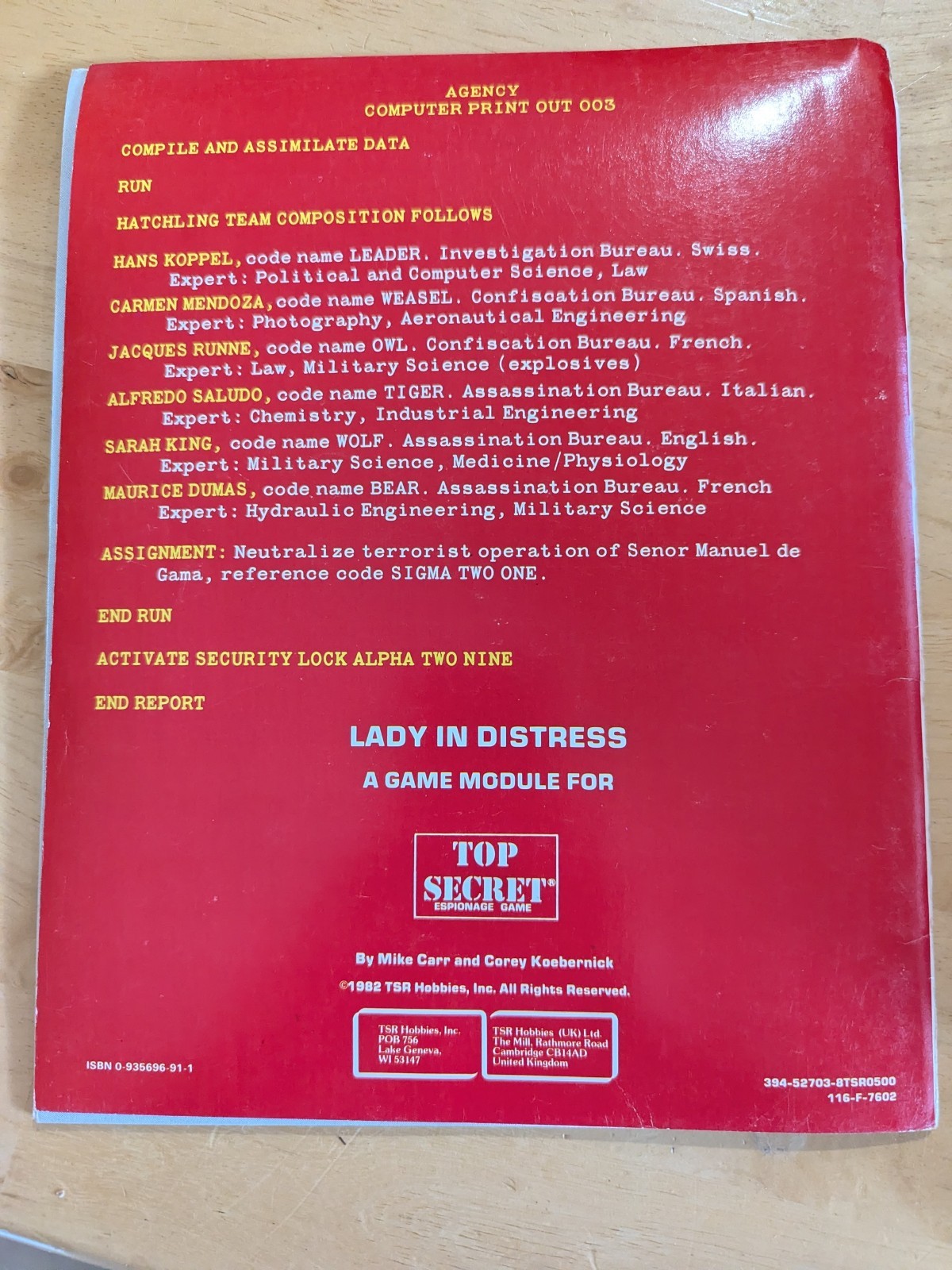 Lady in Distress (Top Secret RPG Espionage Adventure Module TS003) TSR 7602